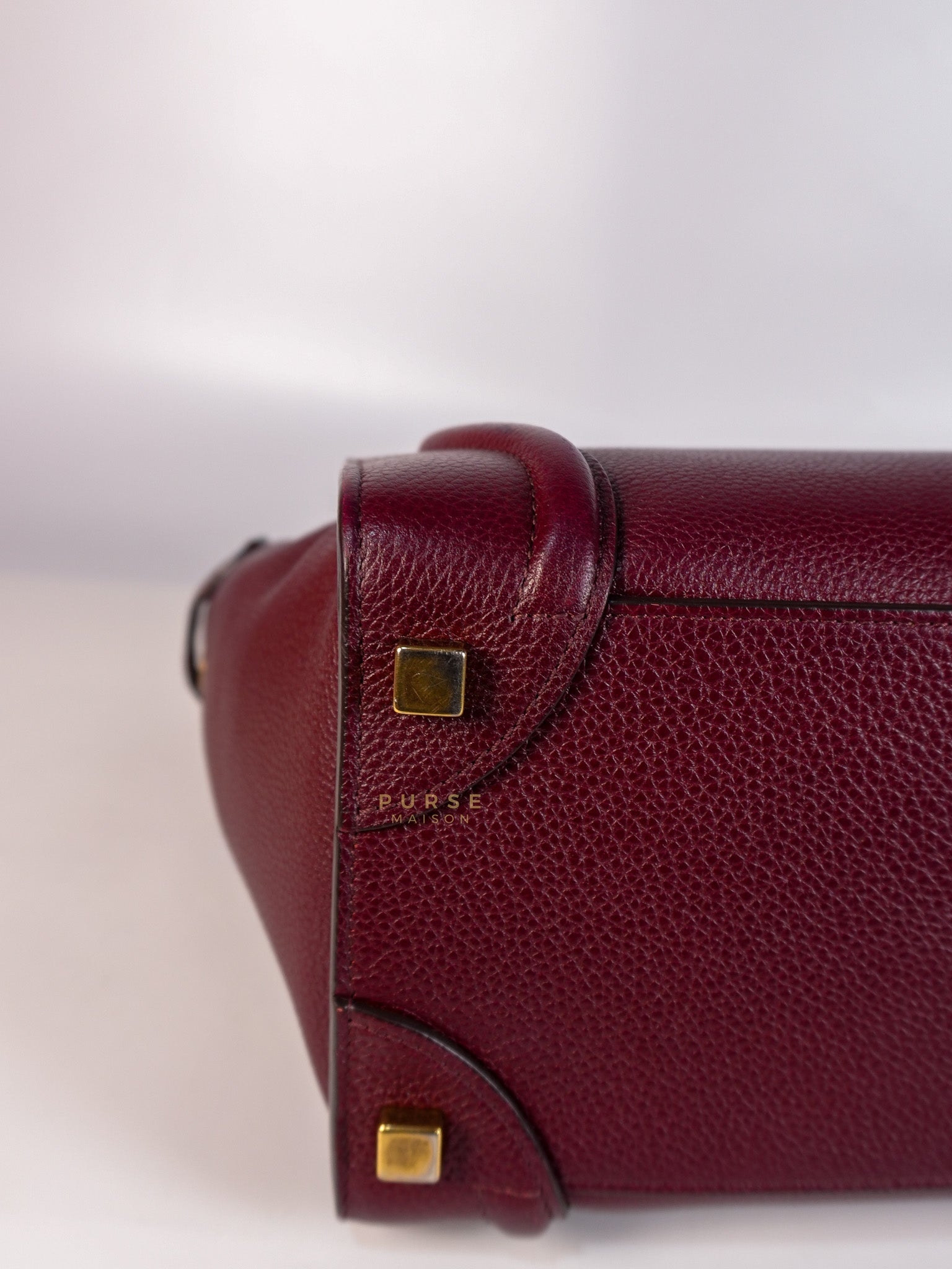 Micro Luggage Hand Bag in Maroon Drummed Calfskin Leather | Purse Maison Luxury Bags Shop
