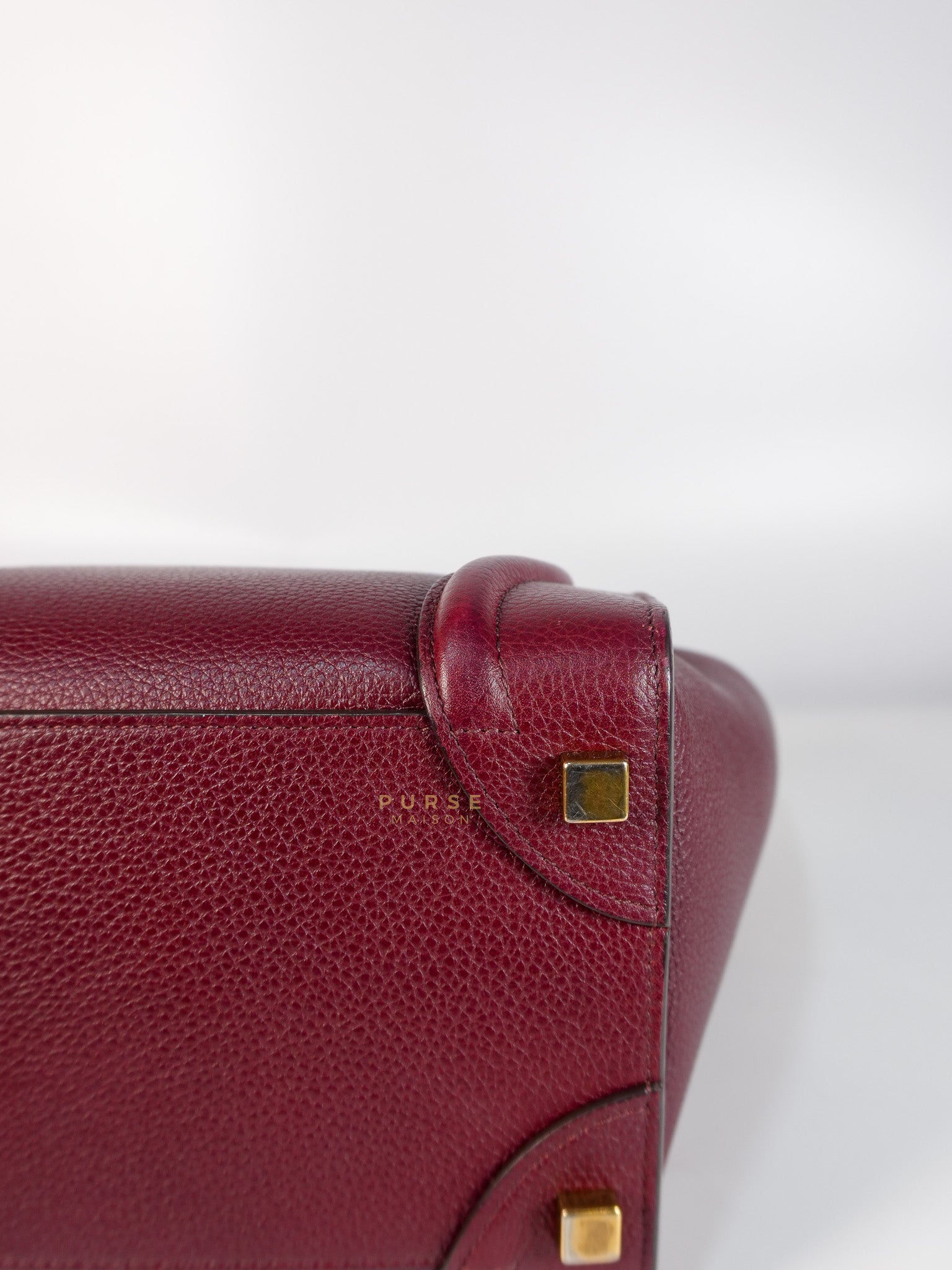 Micro Luggage Hand Bag in Maroon Drummed Calfskin Leather | Purse Maison Luxury Bags Shop