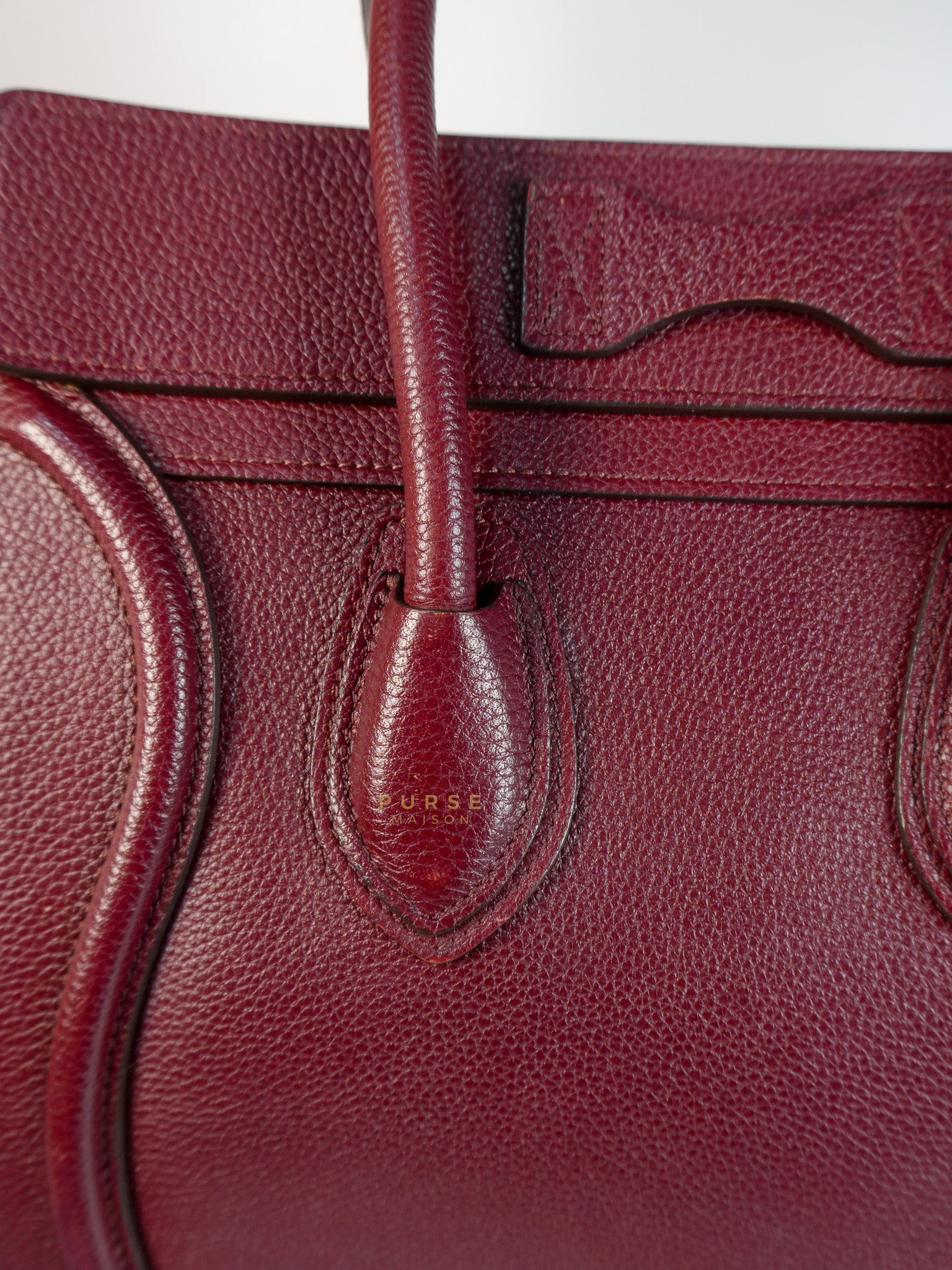 Micro Luggage Hand Bag in Maroon Drummed Calfskin Leather | Purse Maison Luxury Bags Shop