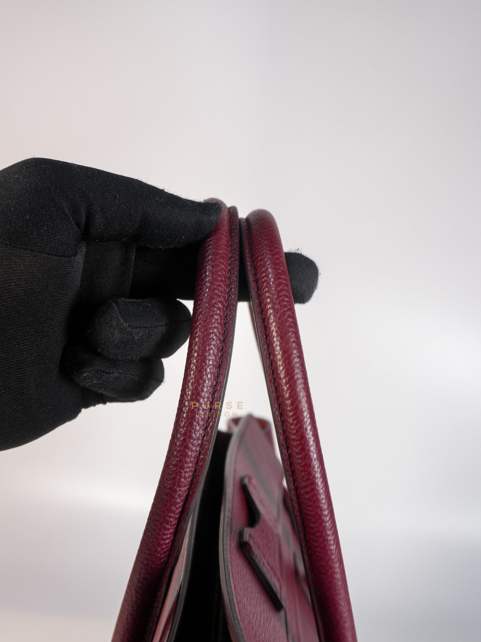 Micro Luggage Hand Bag in Maroon Drummed Calfskin Leather | Purse Maison Luxury Bags Shop