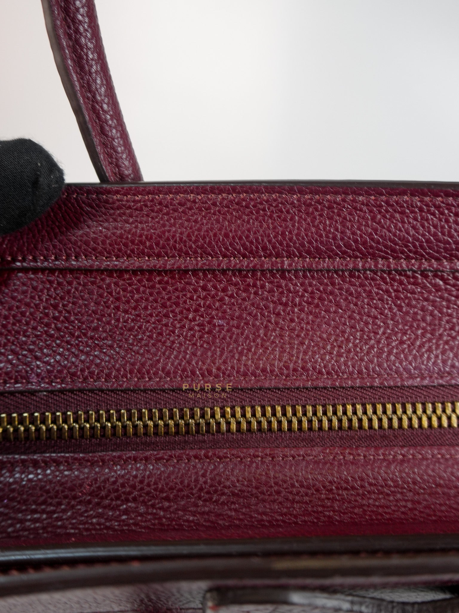 Micro Luggage Hand Bag in Maroon Drummed Calfskin Leather | Purse Maison Luxury Bags Shop