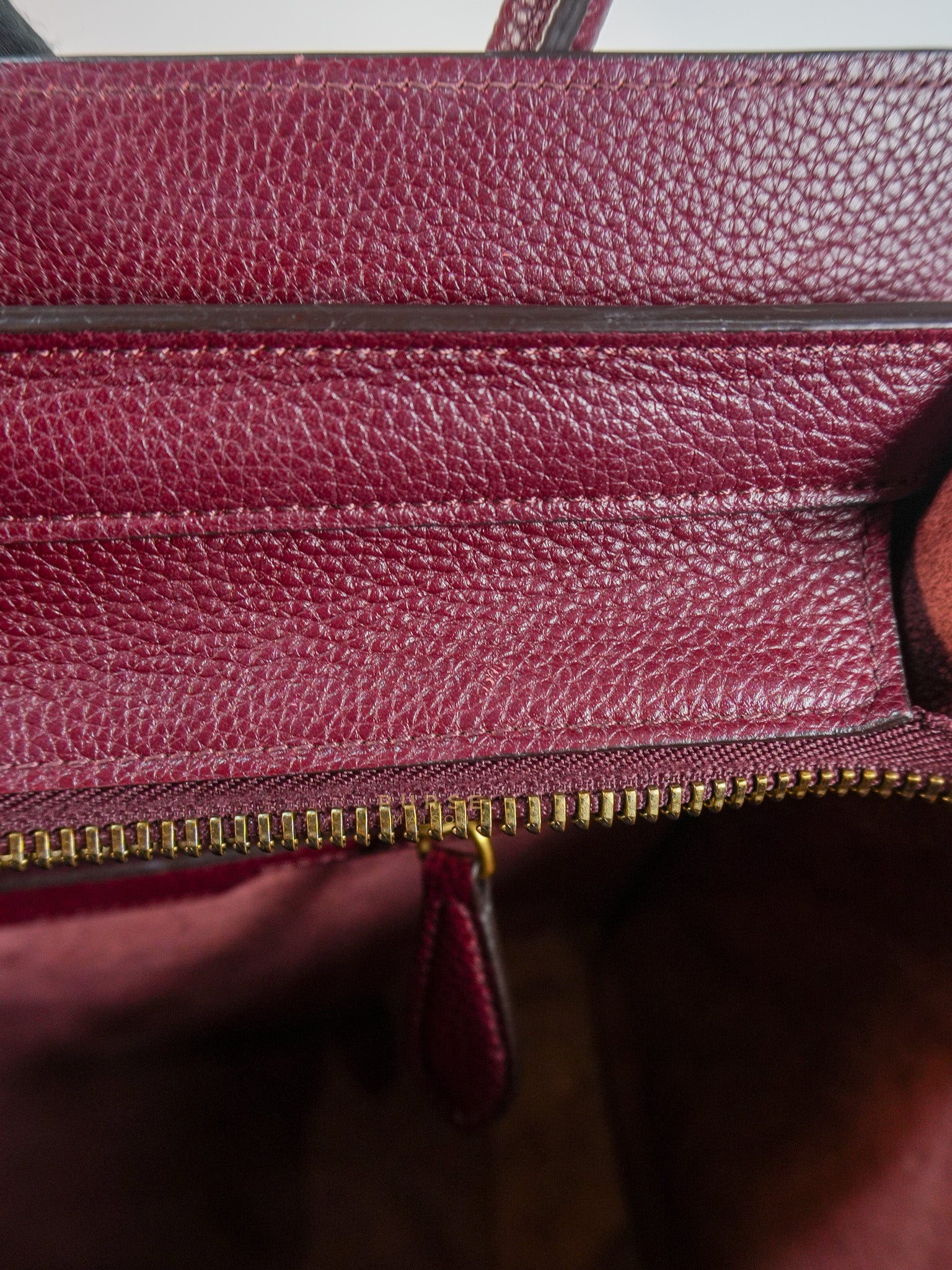 Micro Luggage Hand Bag in Maroon Drummed Calfskin Leather | Purse Maison Luxury Bags Shop