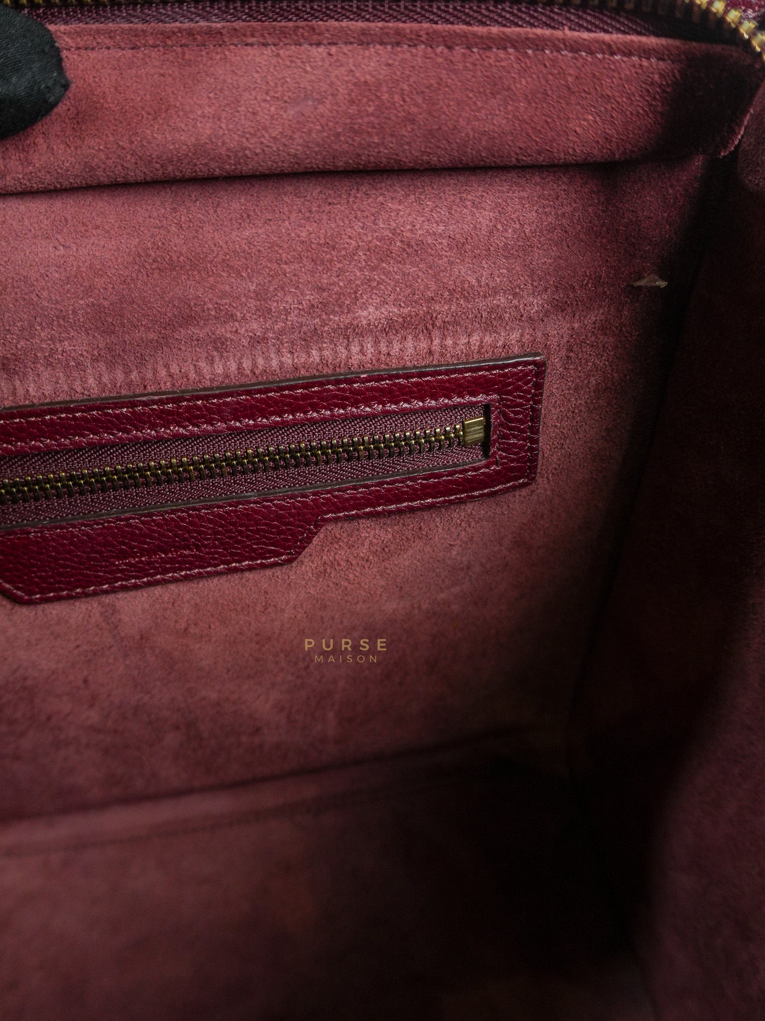 Micro Luggage Hand Bag in Maroon Drummed Calfskin Leather | Purse Maison Luxury Bags Shop