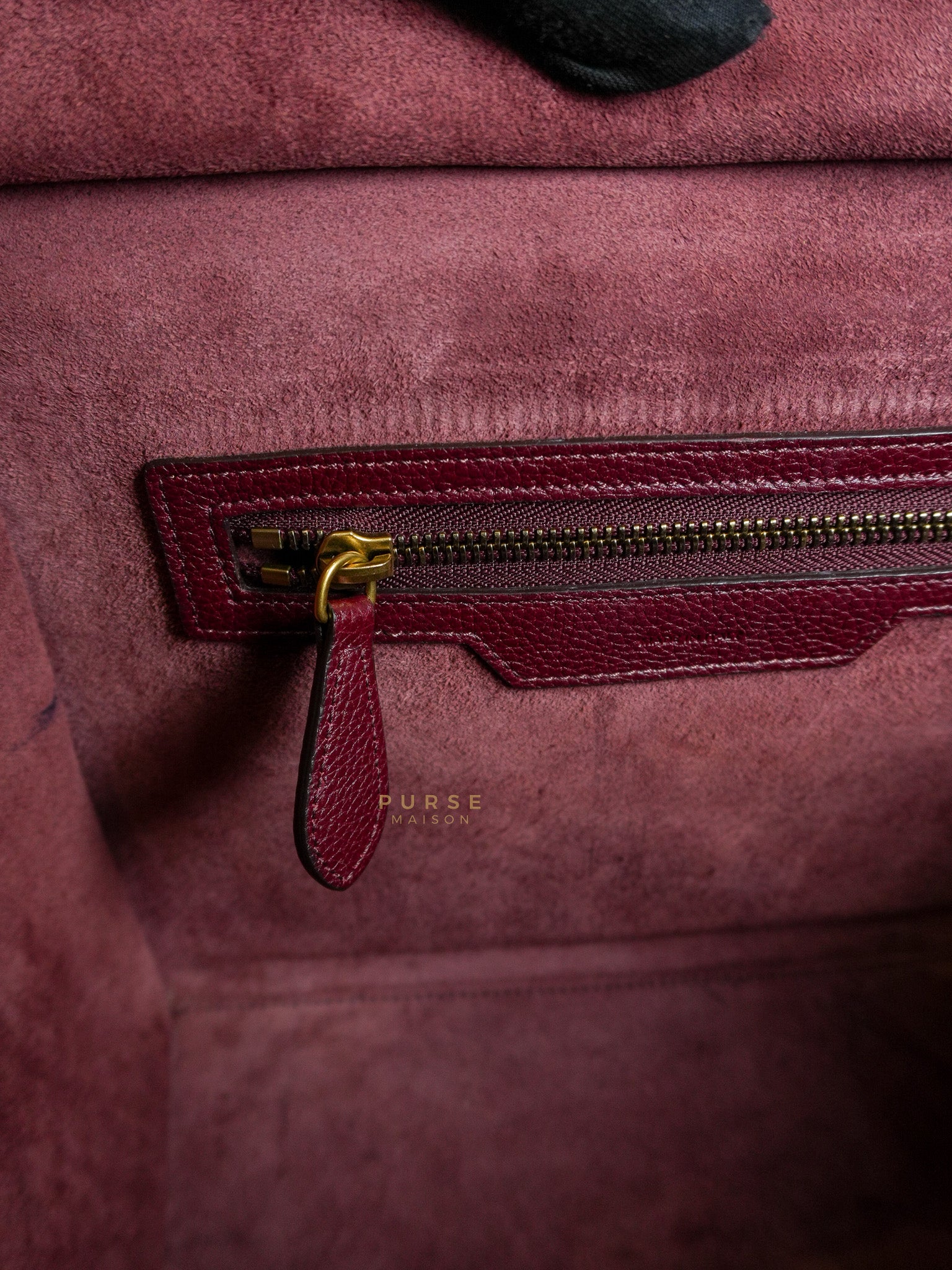 Micro Luggage Hand Bag in Maroon Drummed Calfskin Leather | Purse Maison Luxury Bags Shop