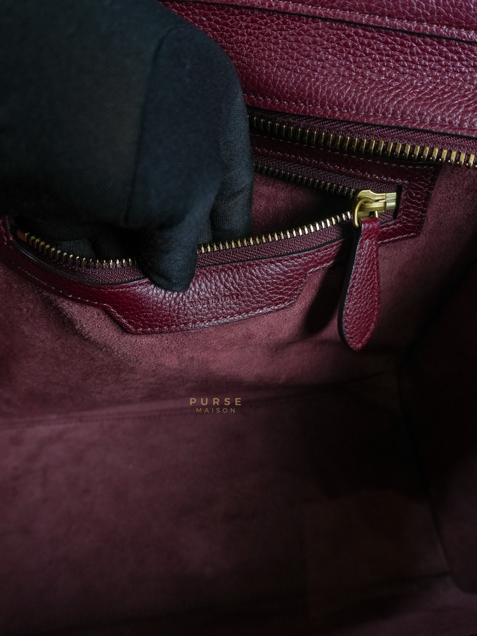Micro Luggage Hand Bag in Maroon Drummed Calfskin Leather | Purse Maison Luxury Bags Shop