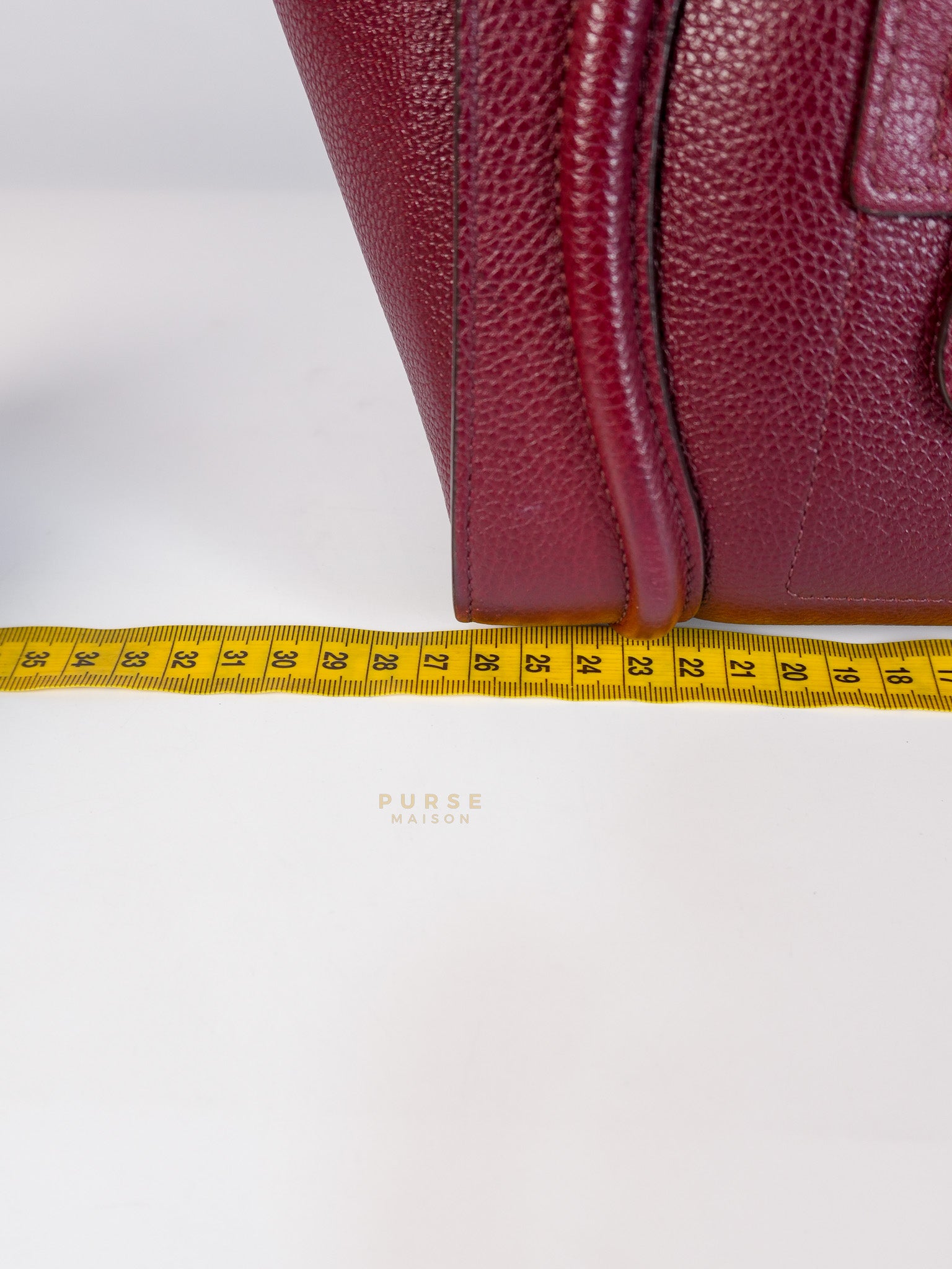 Micro Luggage Hand Bag in Maroon Drummed Calfskin Leather | Purse Maison Luxury Bags Shop
