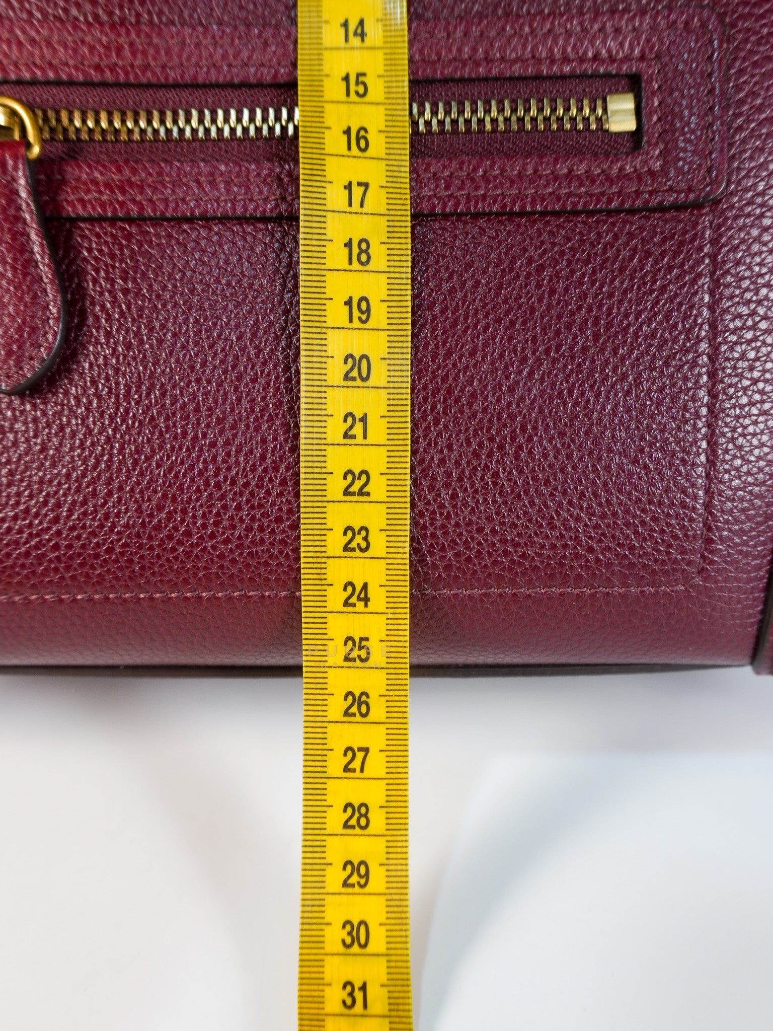 Micro Luggage Hand Bag in Maroon Drummed Calfskin Leather | Purse Maison Luxury Bags Shop