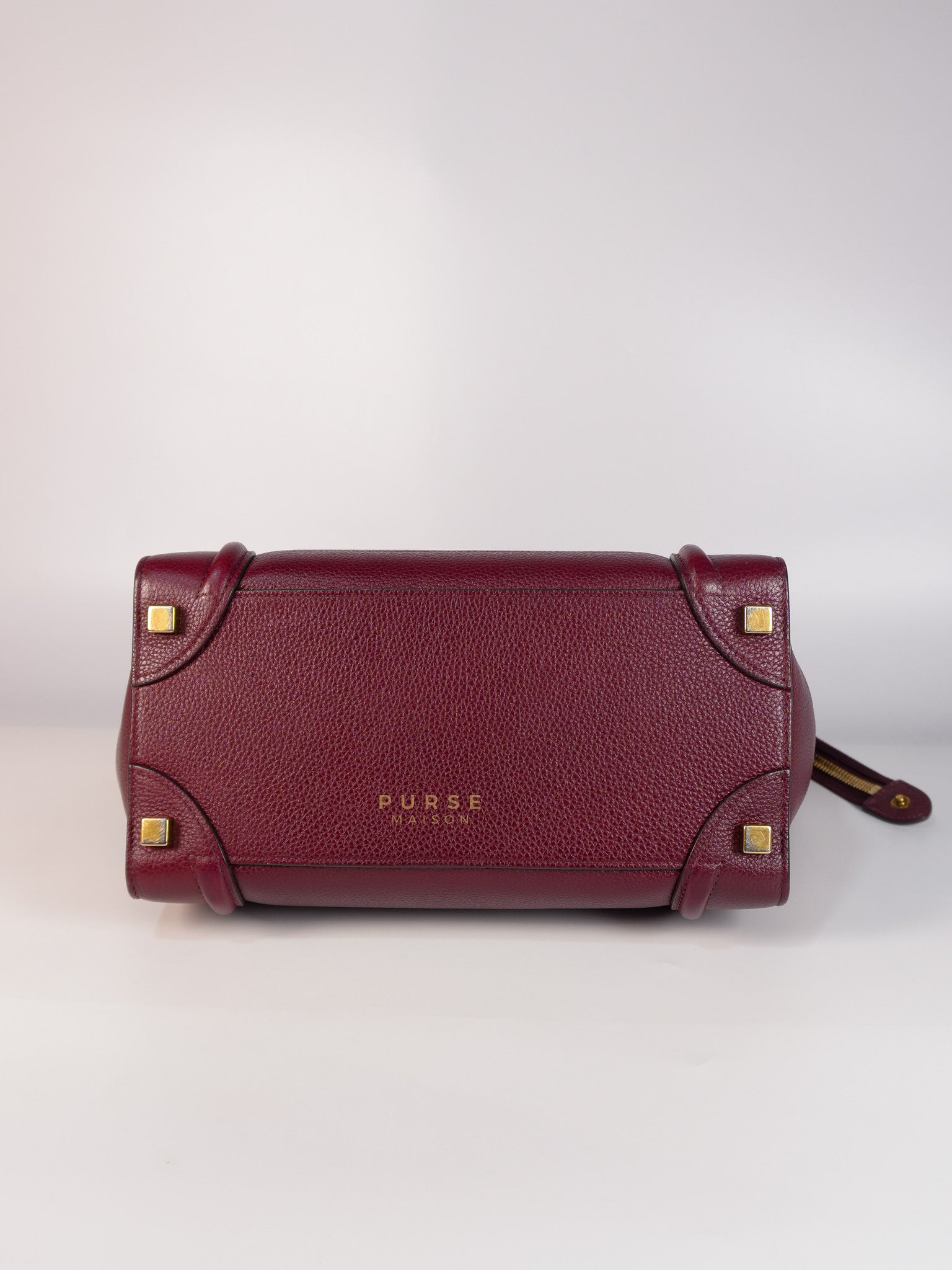 Micro Luggage Hand Bag in Maroon Drummed Calfskin Leather | Purse Maison Luxury Bags Shop