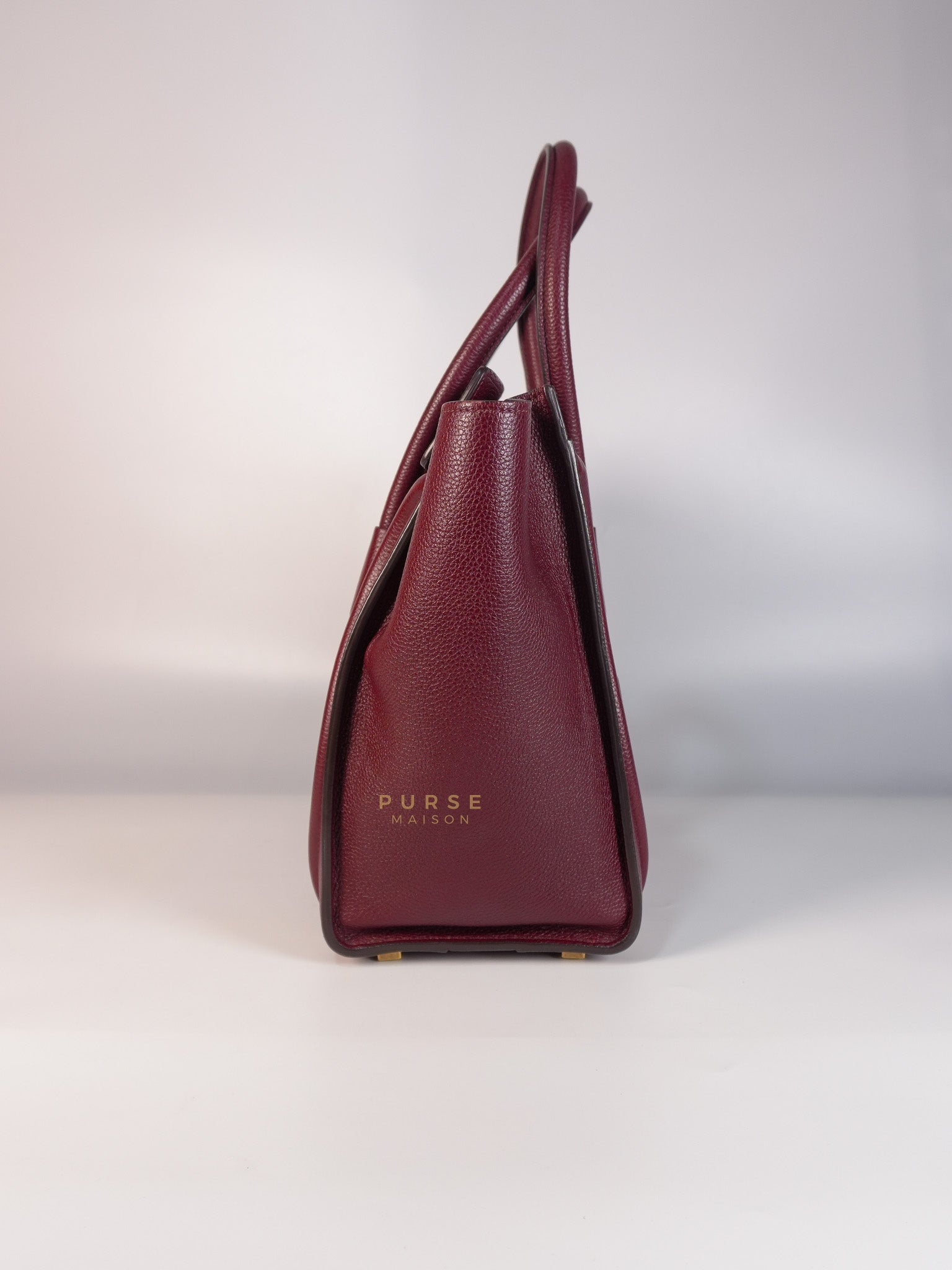 Micro Luggage Hand Bag in Maroon Drummed Calfskin Leather | Purse Maison Luxury Bags Shop