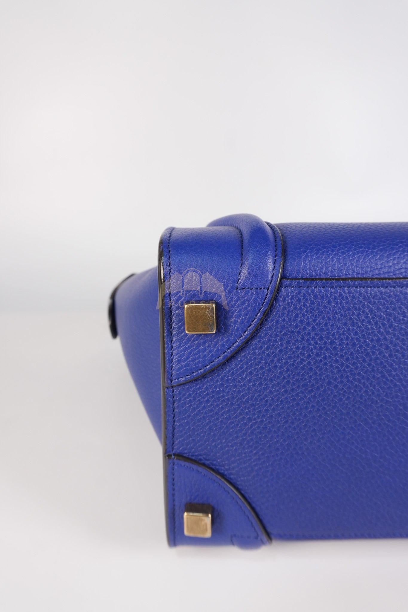 Micro Luggage in Blue Drummed Calfskin Leather | Purse Maison Luxury Bags Shop