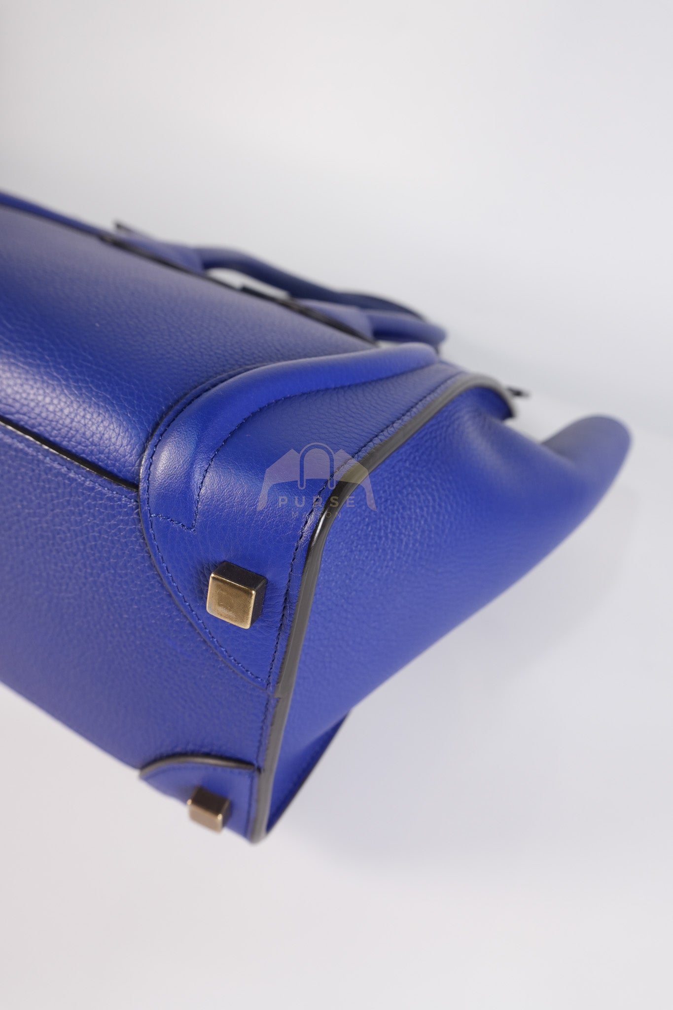 Micro Luggage in Blue Drummed Calfskin Leather | Purse Maison Luxury Bags Shop