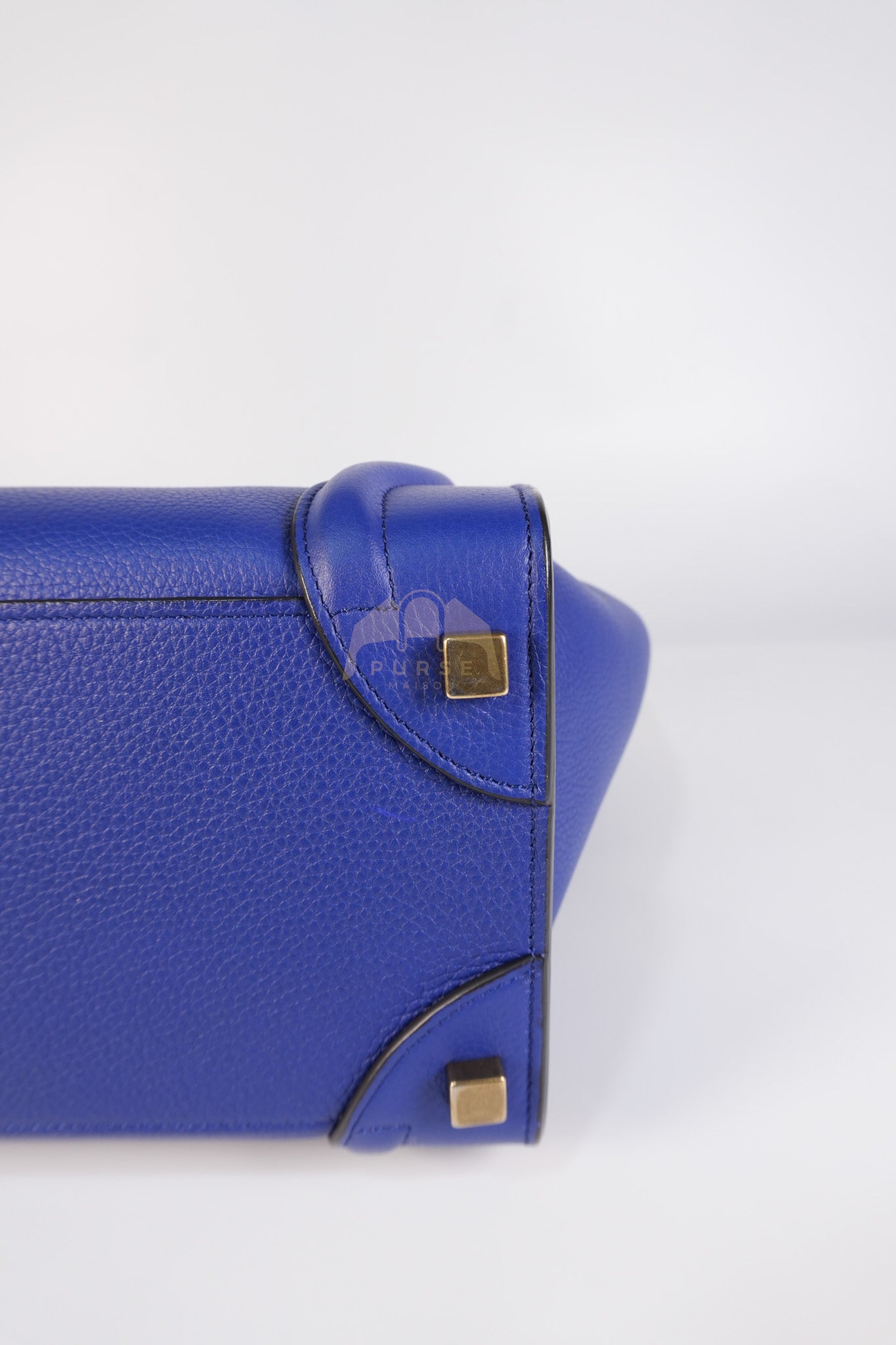 Micro Luggage in Blue Drummed Calfskin Leather | Purse Maison Luxury Bags Shop