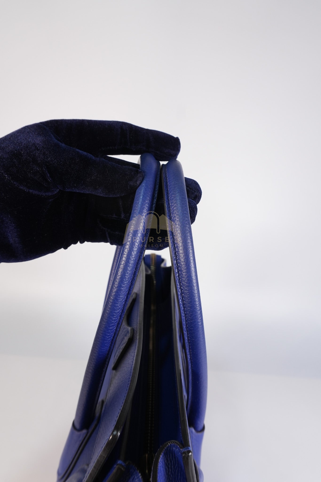 Micro Luggage in Blue Drummed Calfskin Leather | Purse Maison Luxury Bags Shop