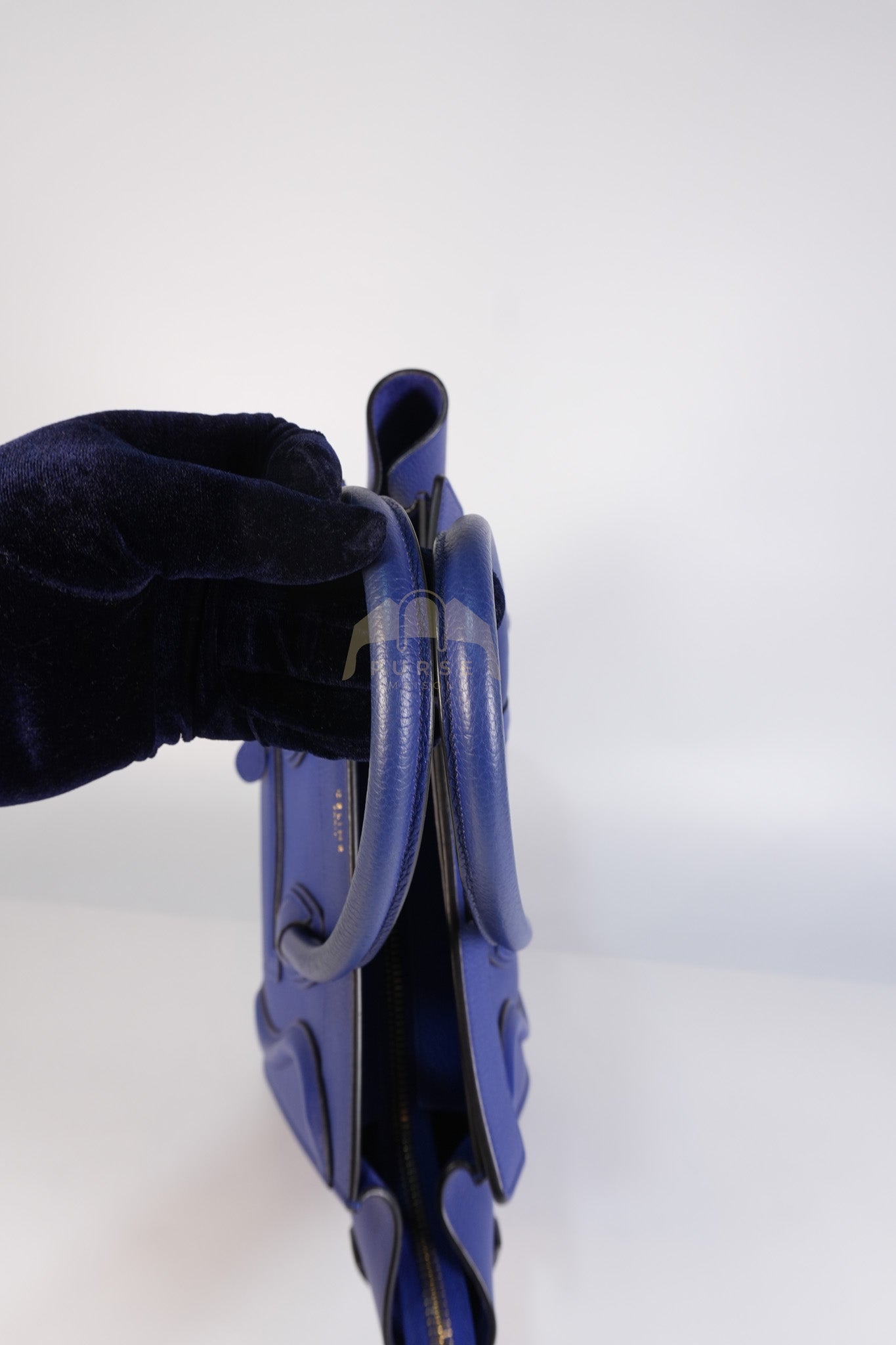 Micro Luggage in Blue Drummed Calfskin Leather | Purse Maison Luxury Bags Shop