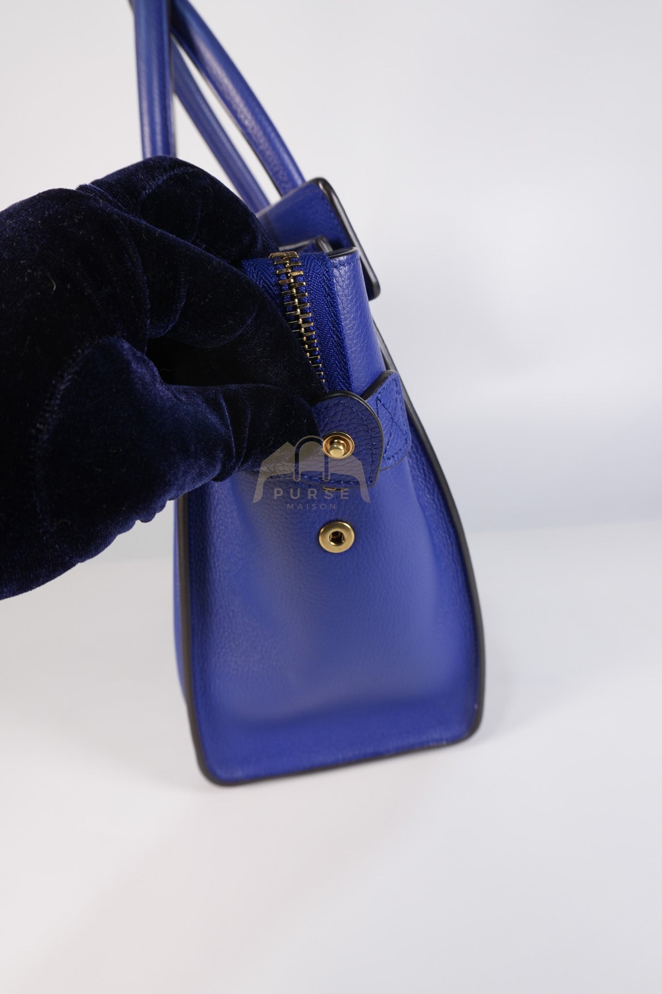Micro Luggage in Blue Drummed Calfskin Leather | Purse Maison Luxury Bags Shop