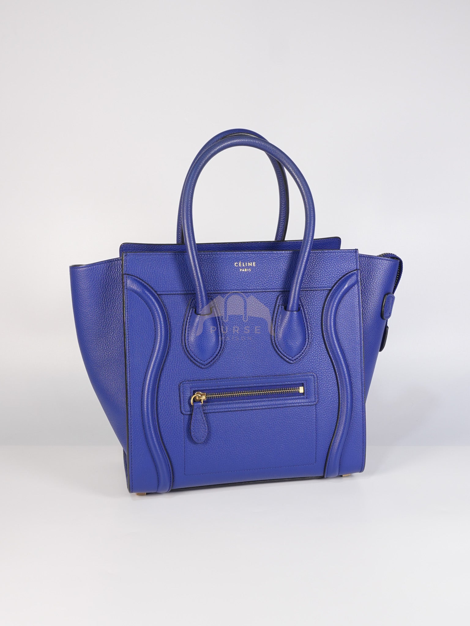 Micro Luggage in Blue Drummed Calfskin Leather | Purse Maison Luxury Bags Shop