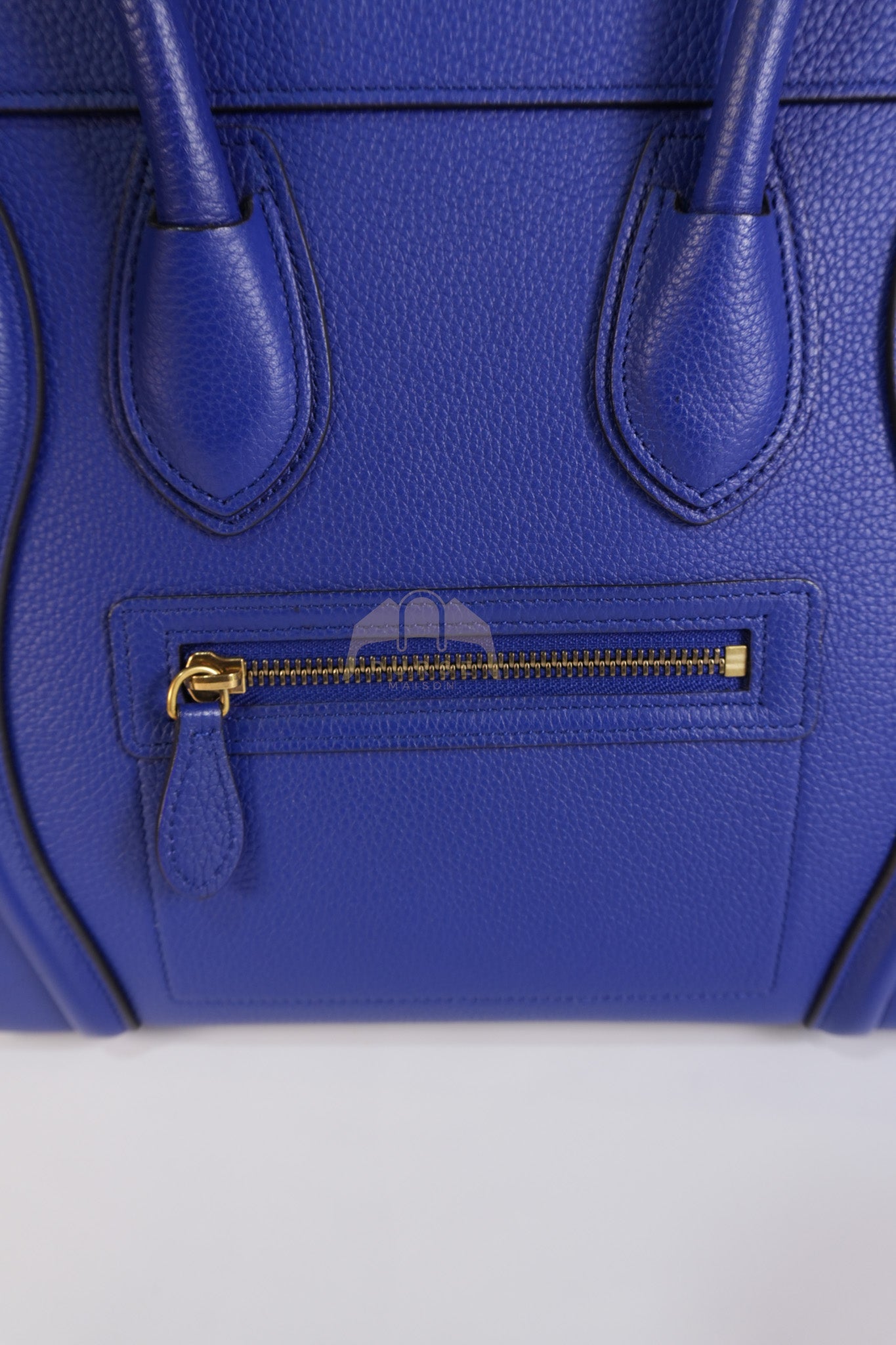 Micro Luggage in Blue Drummed Calfskin Leather | Purse Maison Luxury Bags Shop