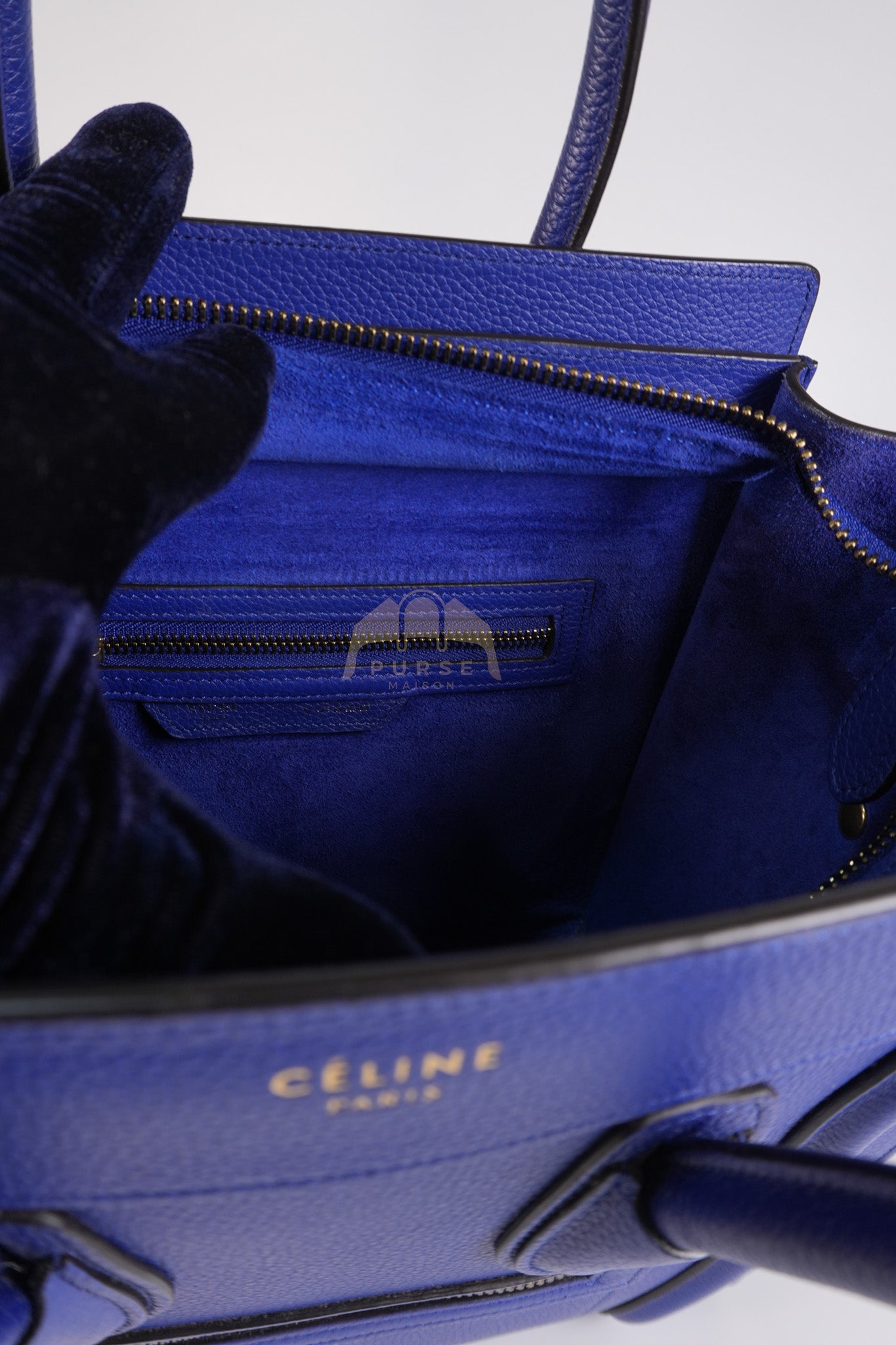 Micro Luggage in Blue Drummed Calfskin Leather | Purse Maison Luxury Bags Shop