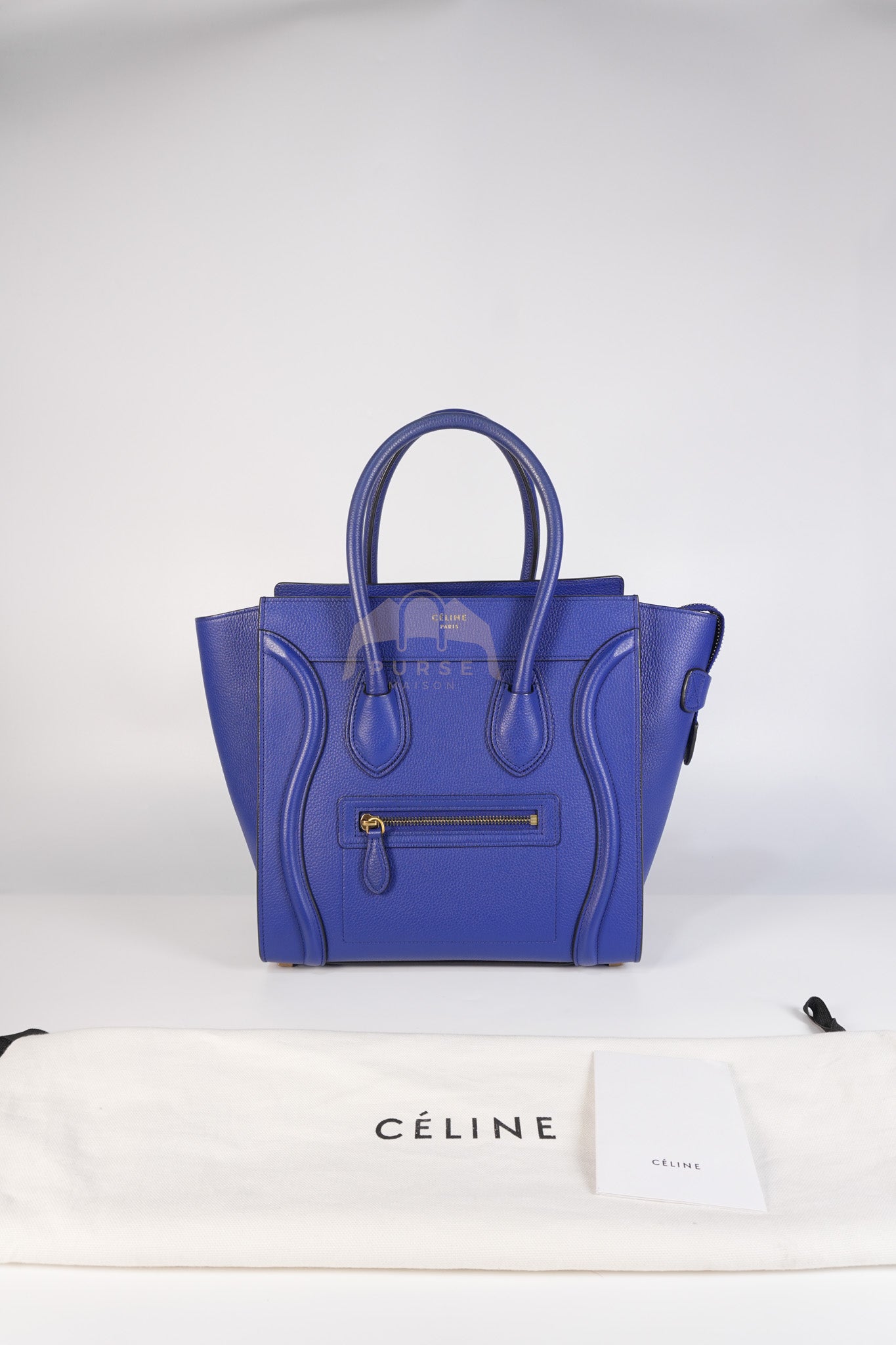 Micro Luggage in Blue Drummed Calfskin Leather | Purse Maison Luxury Bags Shop