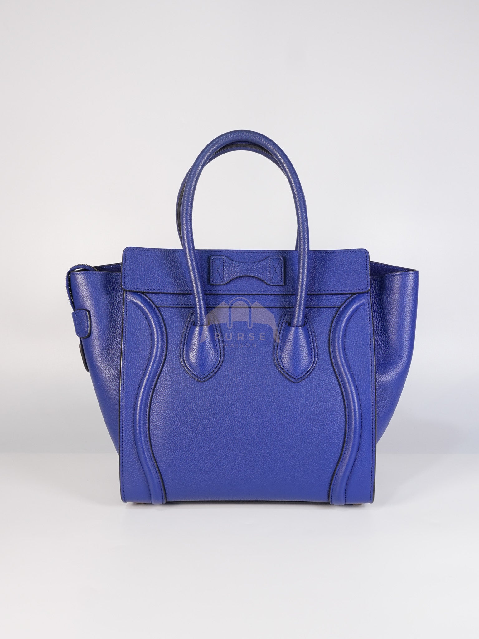 Micro Luggage in Blue Drummed Calfskin Leather | Purse Maison Luxury Bags Shop