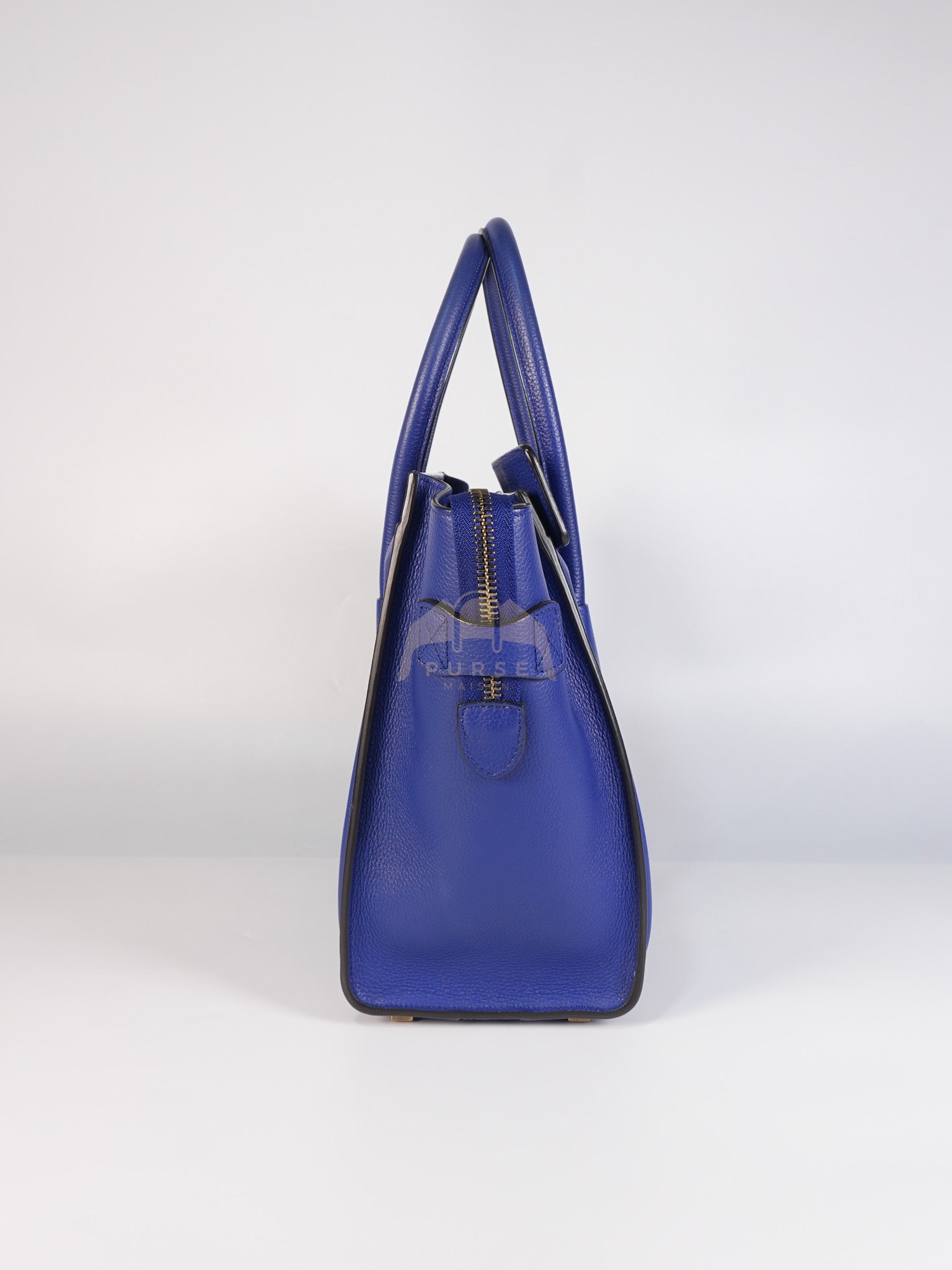 Micro Luggage in Blue Drummed Calfskin Leather | Purse Maison Luxury Bags Shop