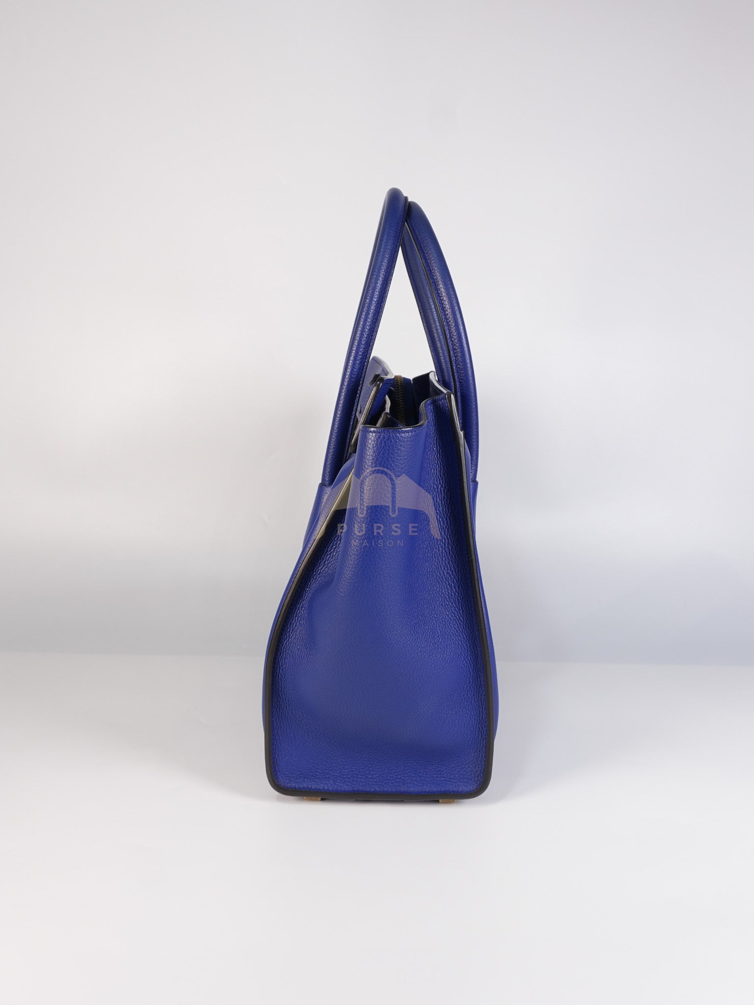 Micro Luggage in Blue Drummed Calfskin Leather | Purse Maison Luxury Bags Shop