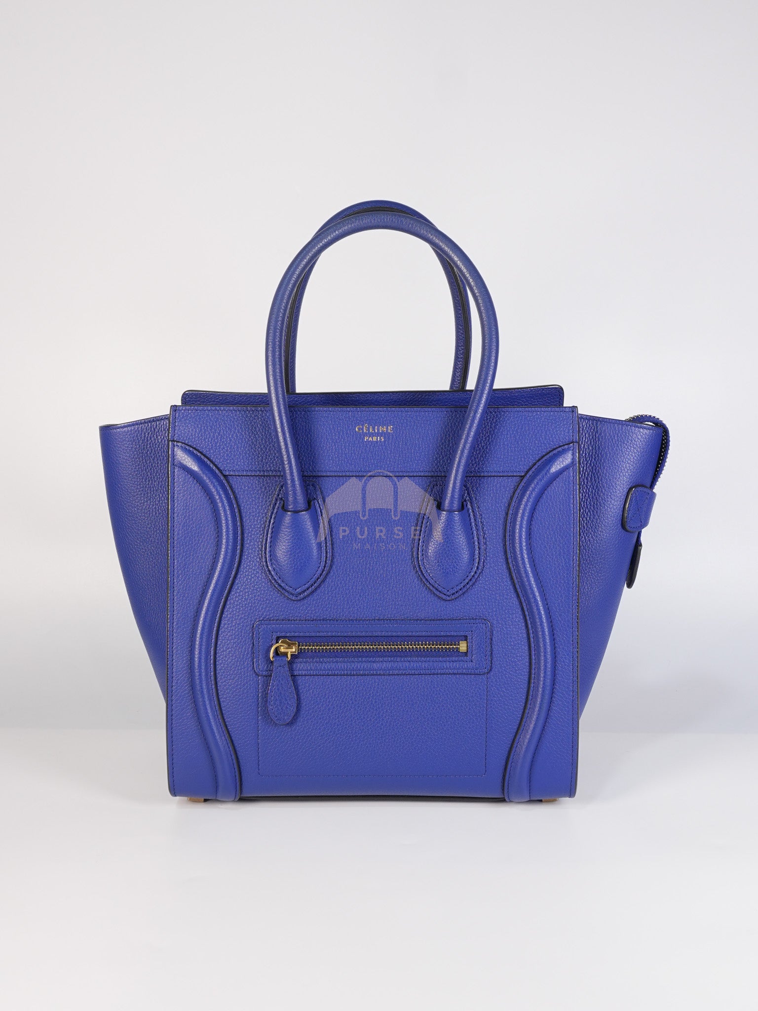 Micro Luggage in Blue Drummed Calfskin Leather | Purse Maison Luxury Bags Shop