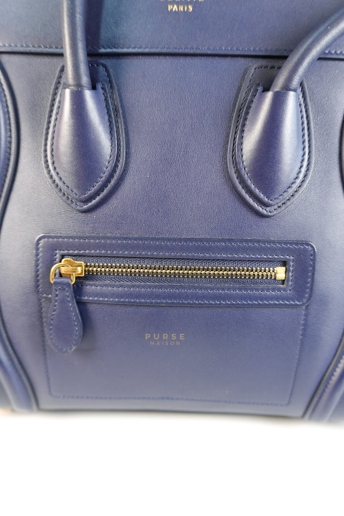 Micro Luggage Navy Blue in Smooth Calfskin Leather | Purse Maison Luxury Bags Shop