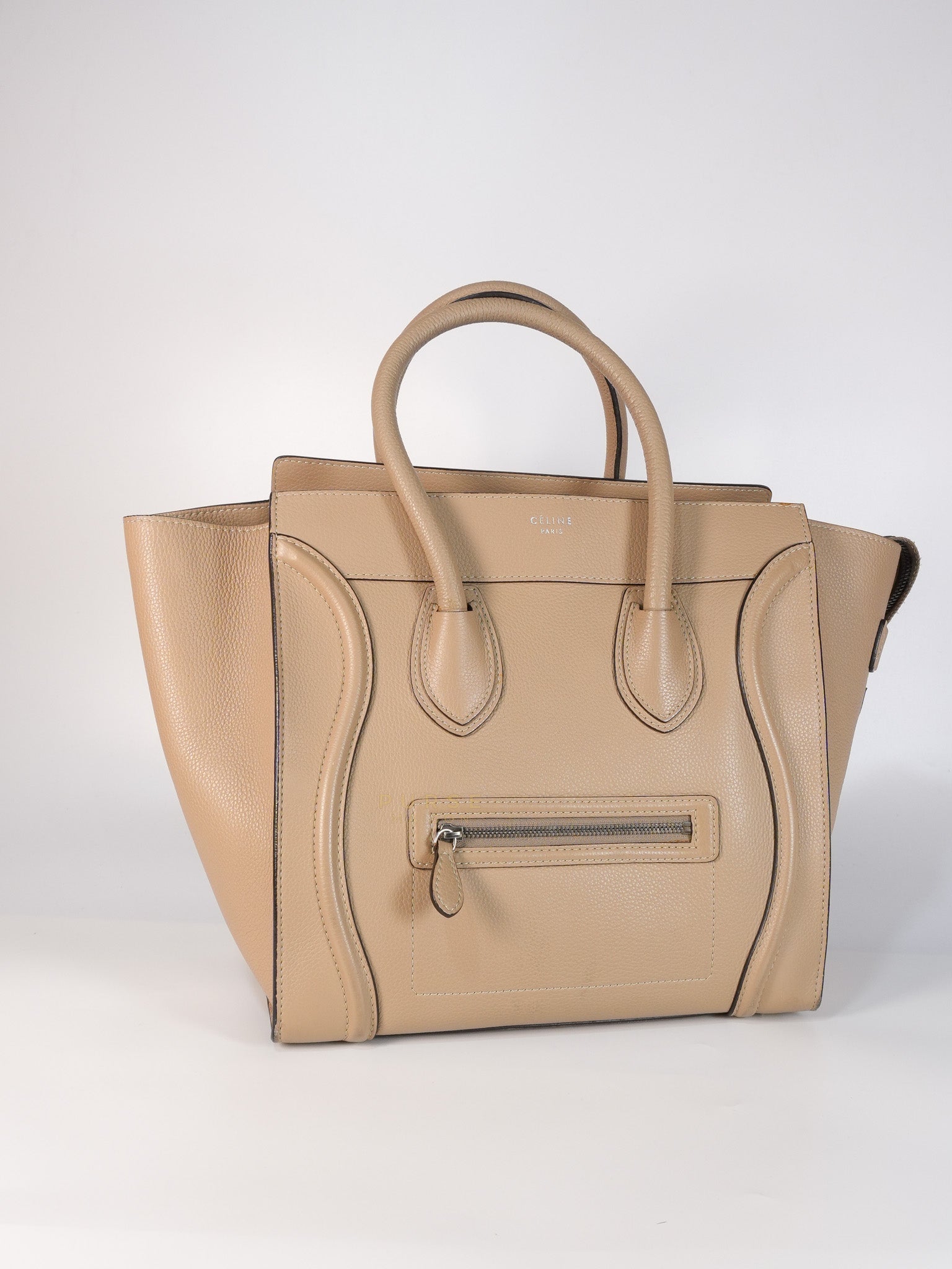 Micro Luggage Taupe in Drummed Calfskin Leather | Purse Maison Luxury Bags Shop