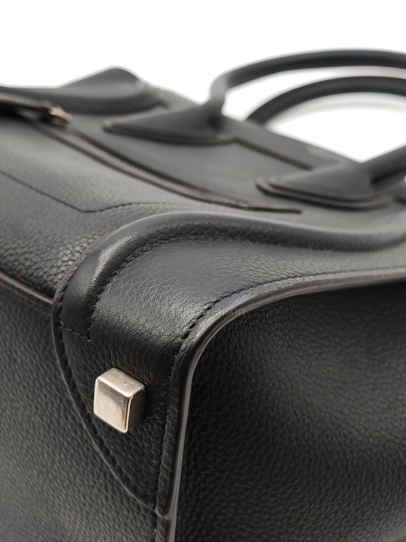 Micro Luggage Tote Bag in Black Grained Calfskin Leather | Purse Maison Luxury Bags Shop