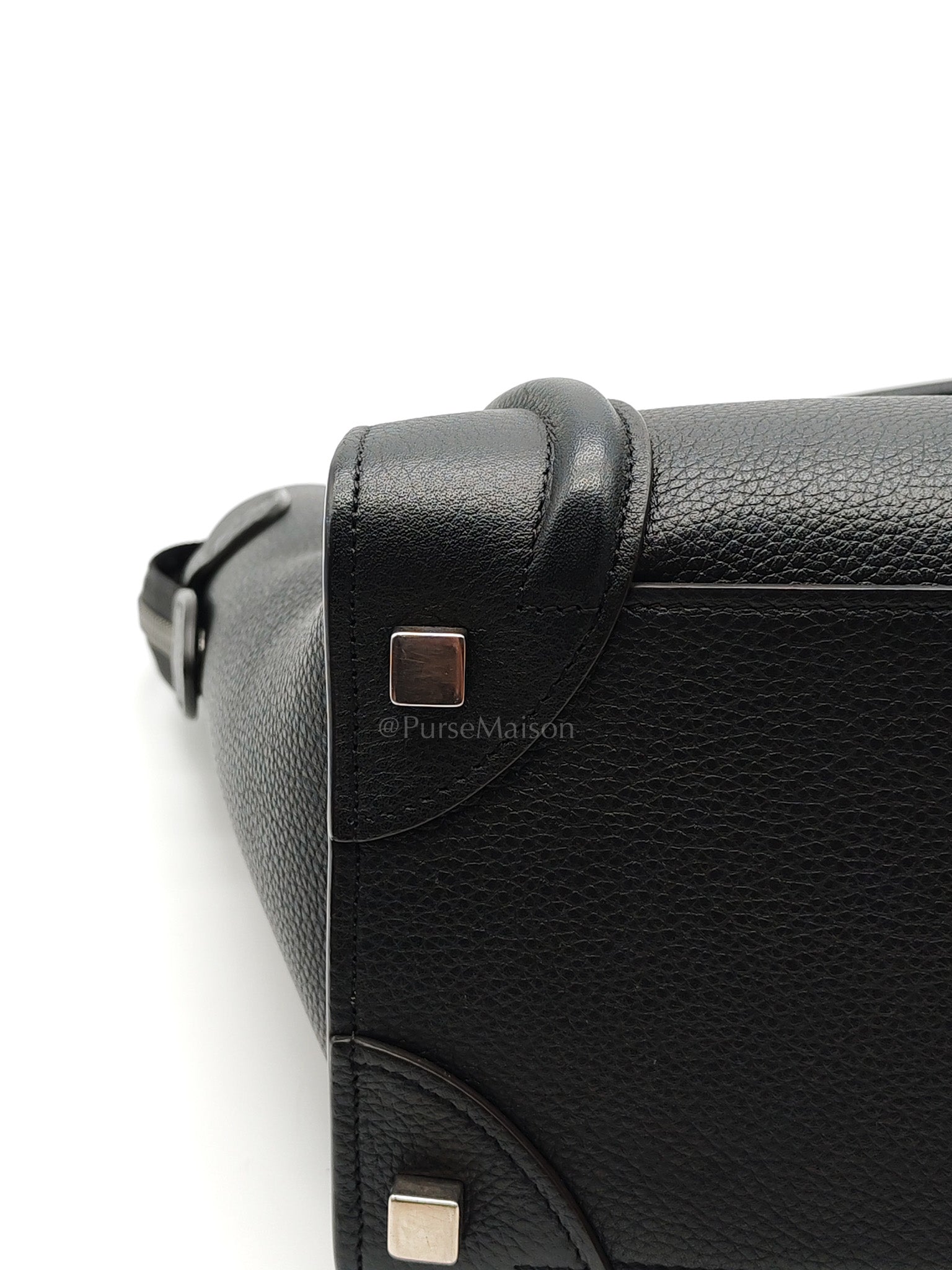 Micro Luggage Tote Bag in Black Grained Calfskin Leather | Purse Maison Luxury Bags Shop