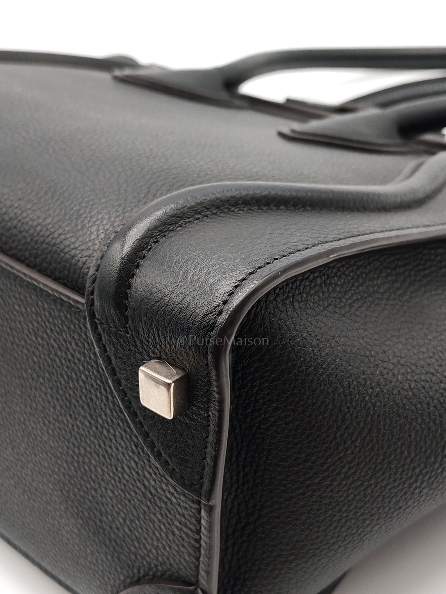 Micro Luggage Tote Bag in Black Grained Calfskin Leather | Purse Maison Luxury Bags Shop