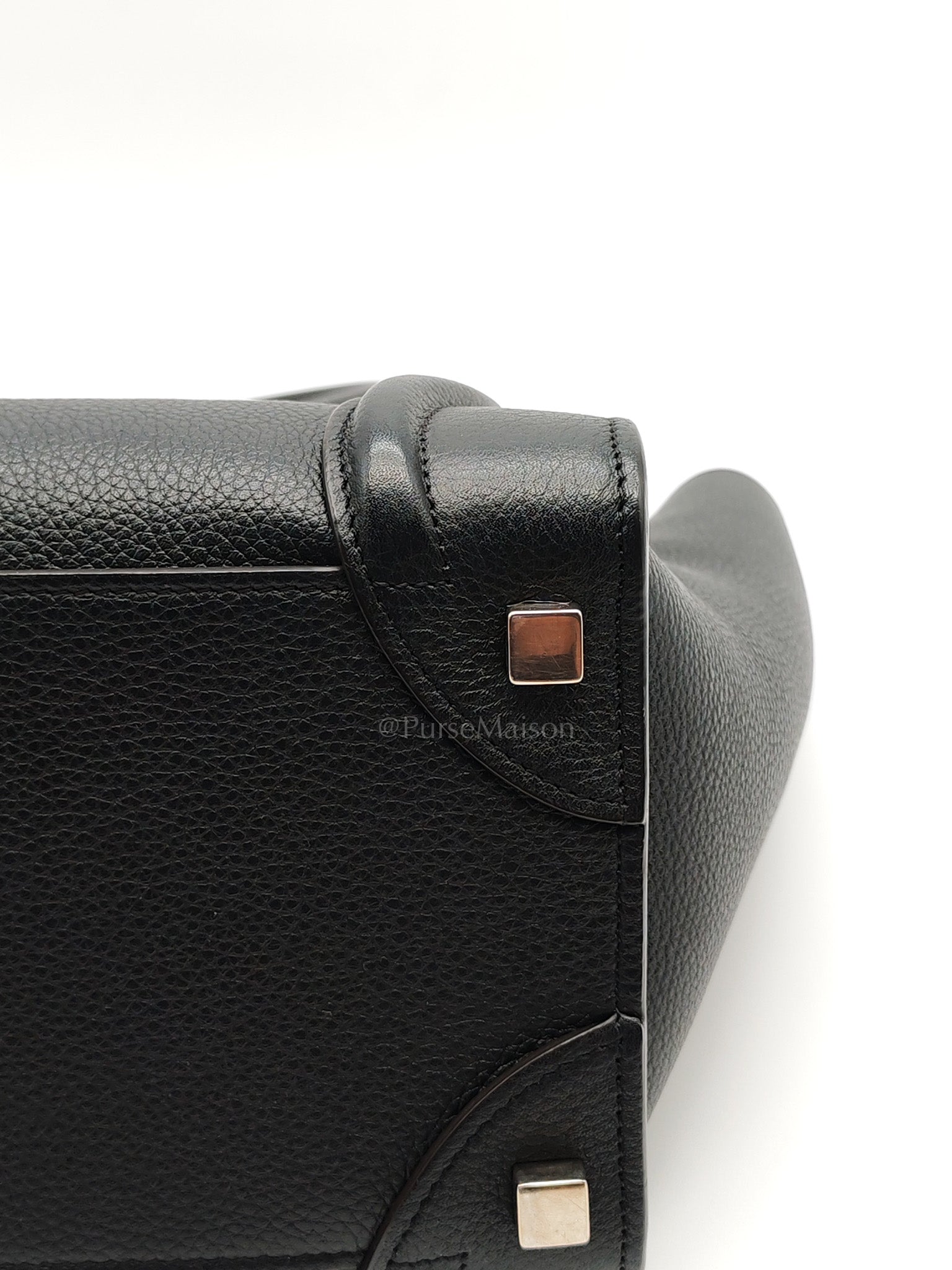 Micro Luggage Tote Bag in Black Grained Calfskin Leather | Purse Maison Luxury Bags Shop