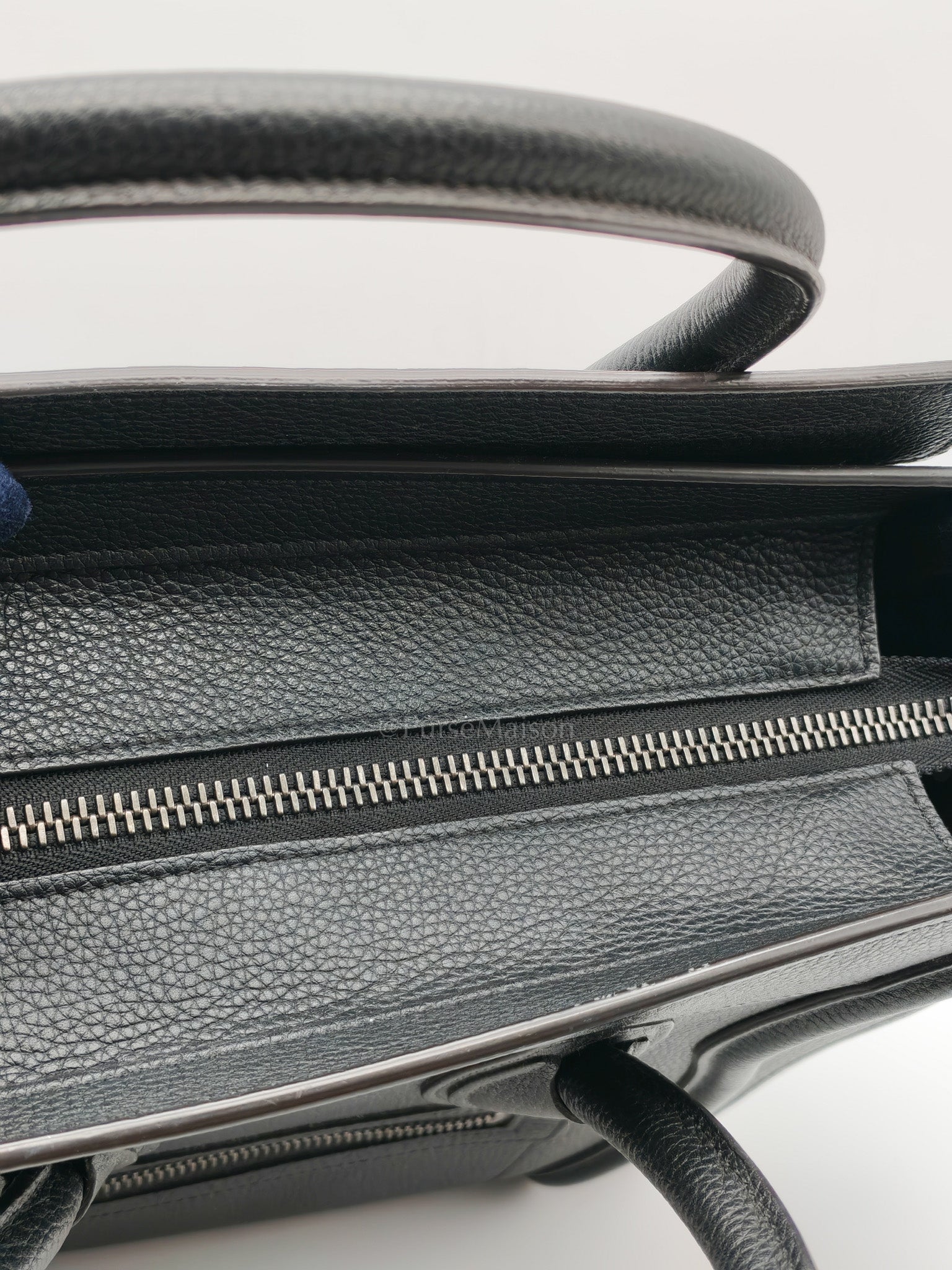Micro Luggage Tote Bag in Black Grained Calfskin Leather | Purse Maison Luxury Bags Shop
