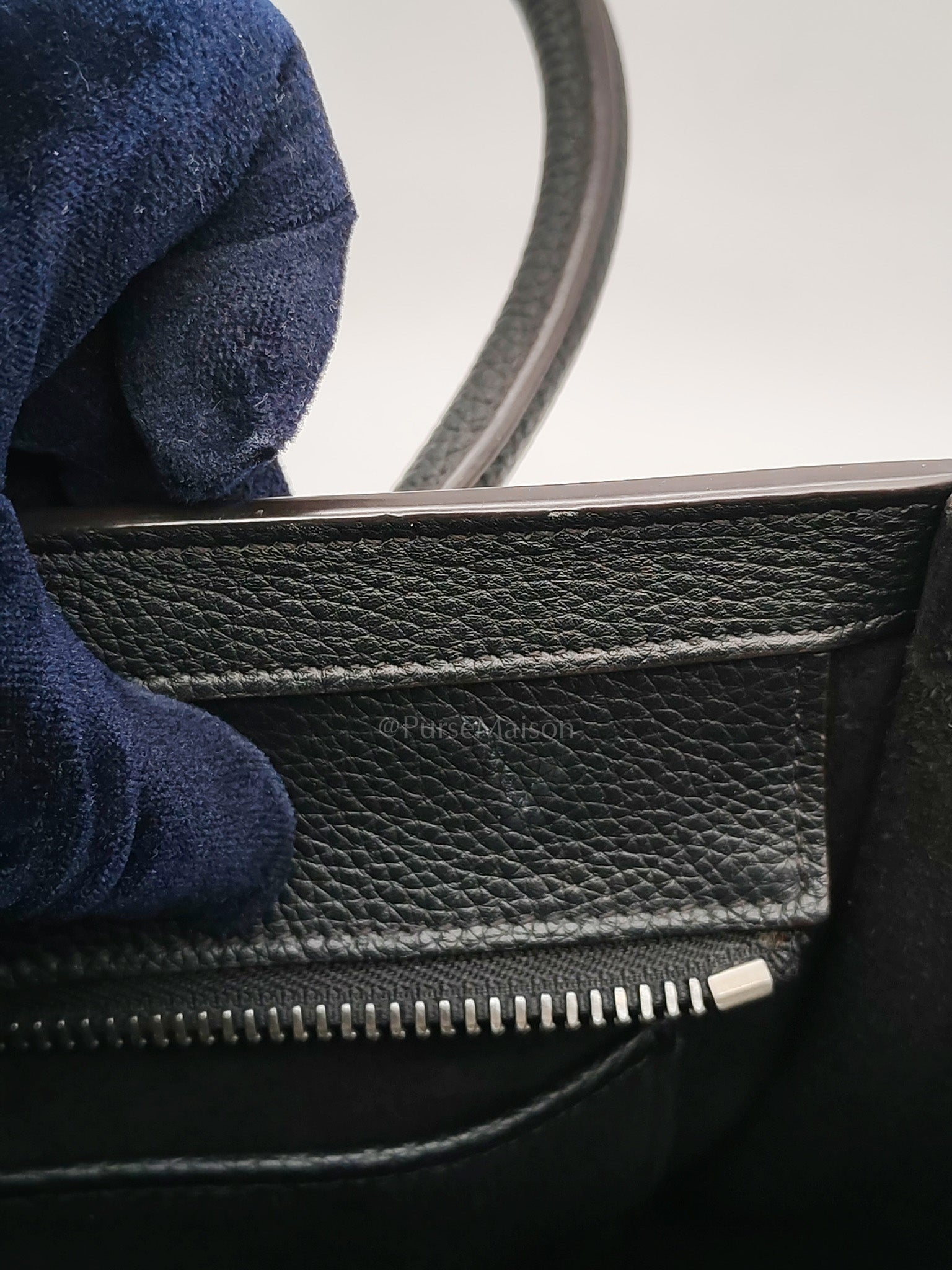 Micro Luggage Tote Bag in Black Grained Calfskin Leather | Purse Maison Luxury Bags Shop