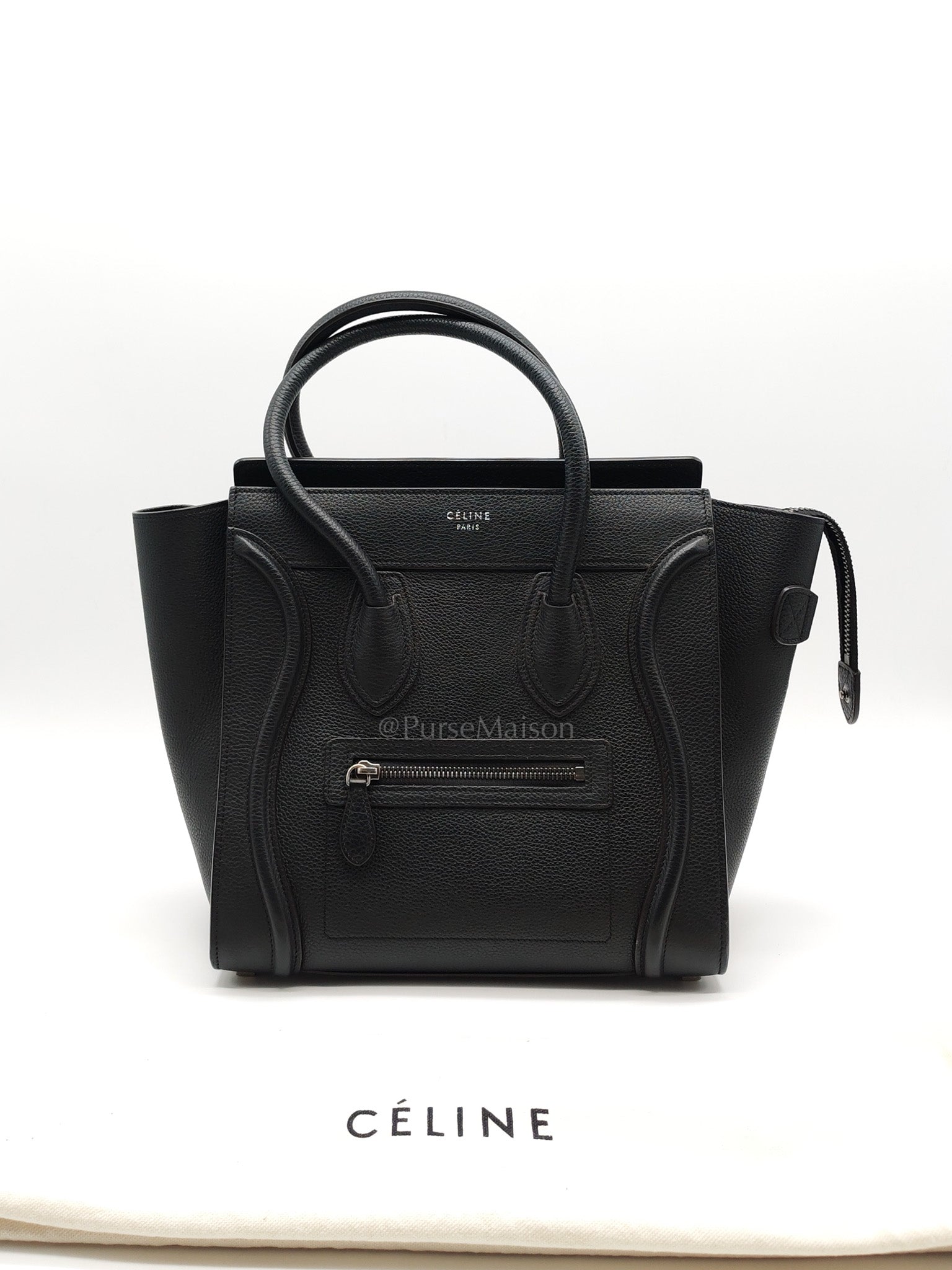 Micro Luggage Tote Bag in Black Grained Calfskin Leather | Purse Maison Luxury Bags Shop