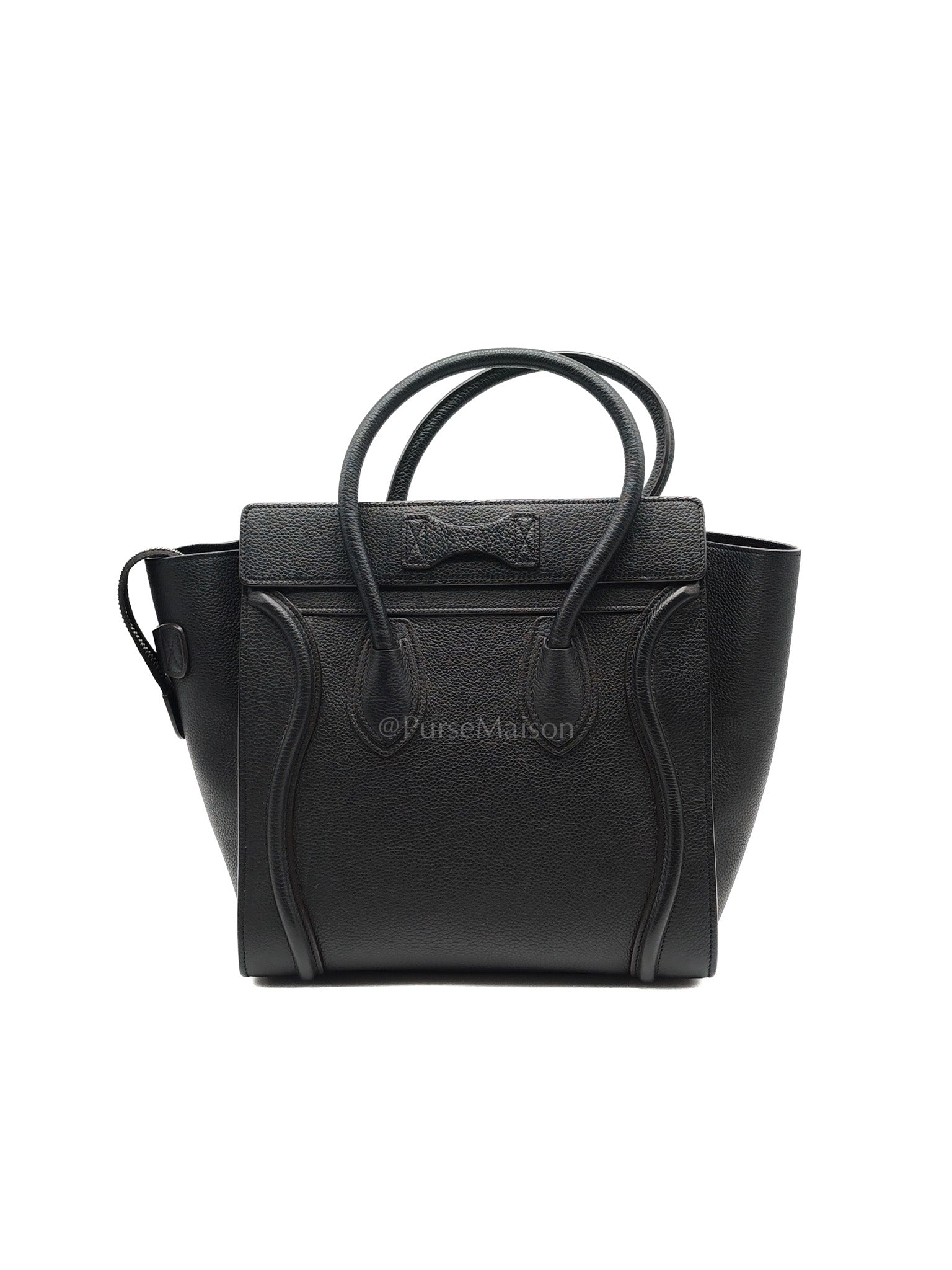 Micro Luggage Tote Bag in Black Grained Calfskin Leather | Purse Maison Luxury Bags Shop