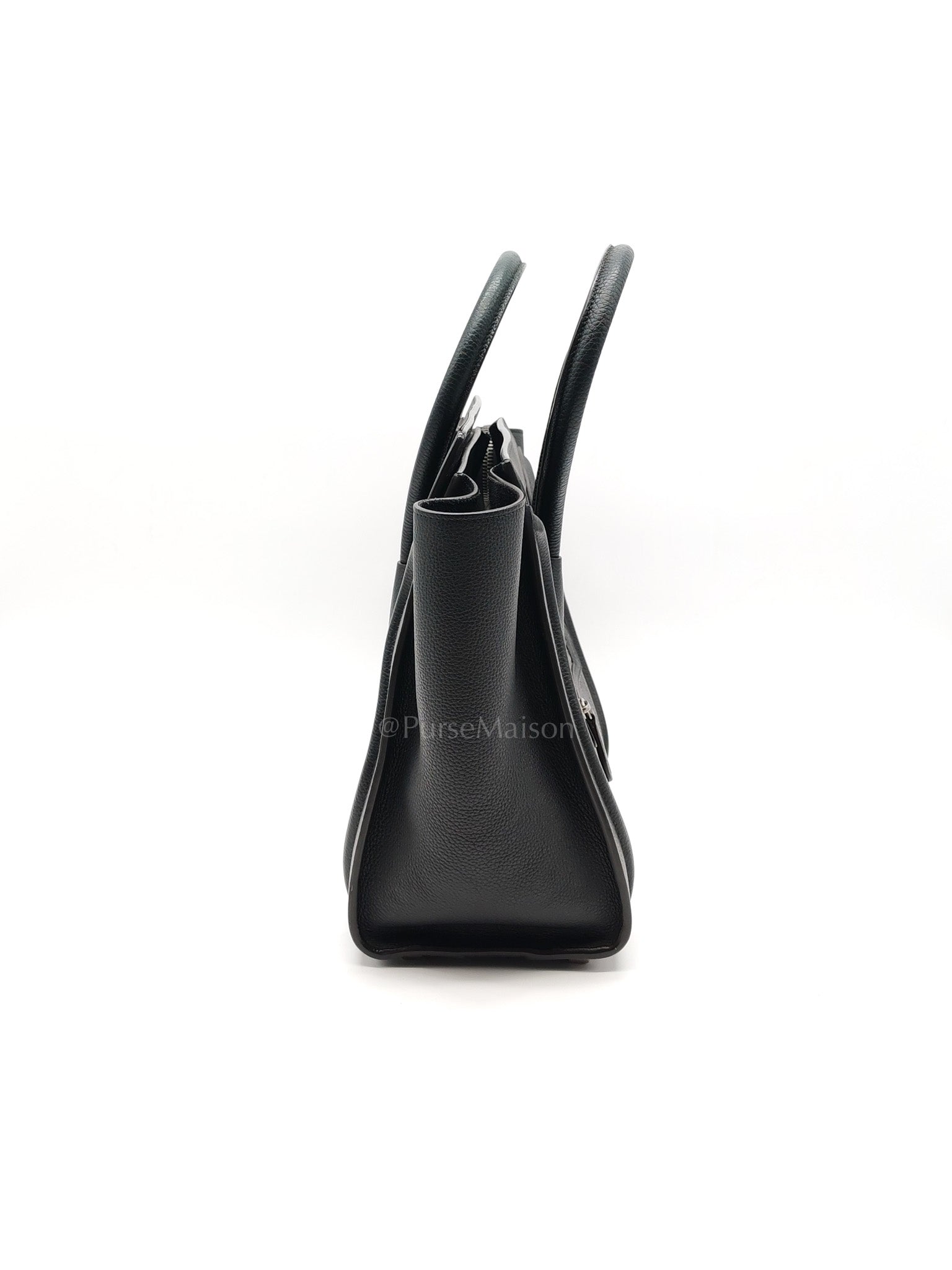 Micro Luggage Tote Bag in Black Grained Calfskin Leather | Purse Maison Luxury Bags Shop