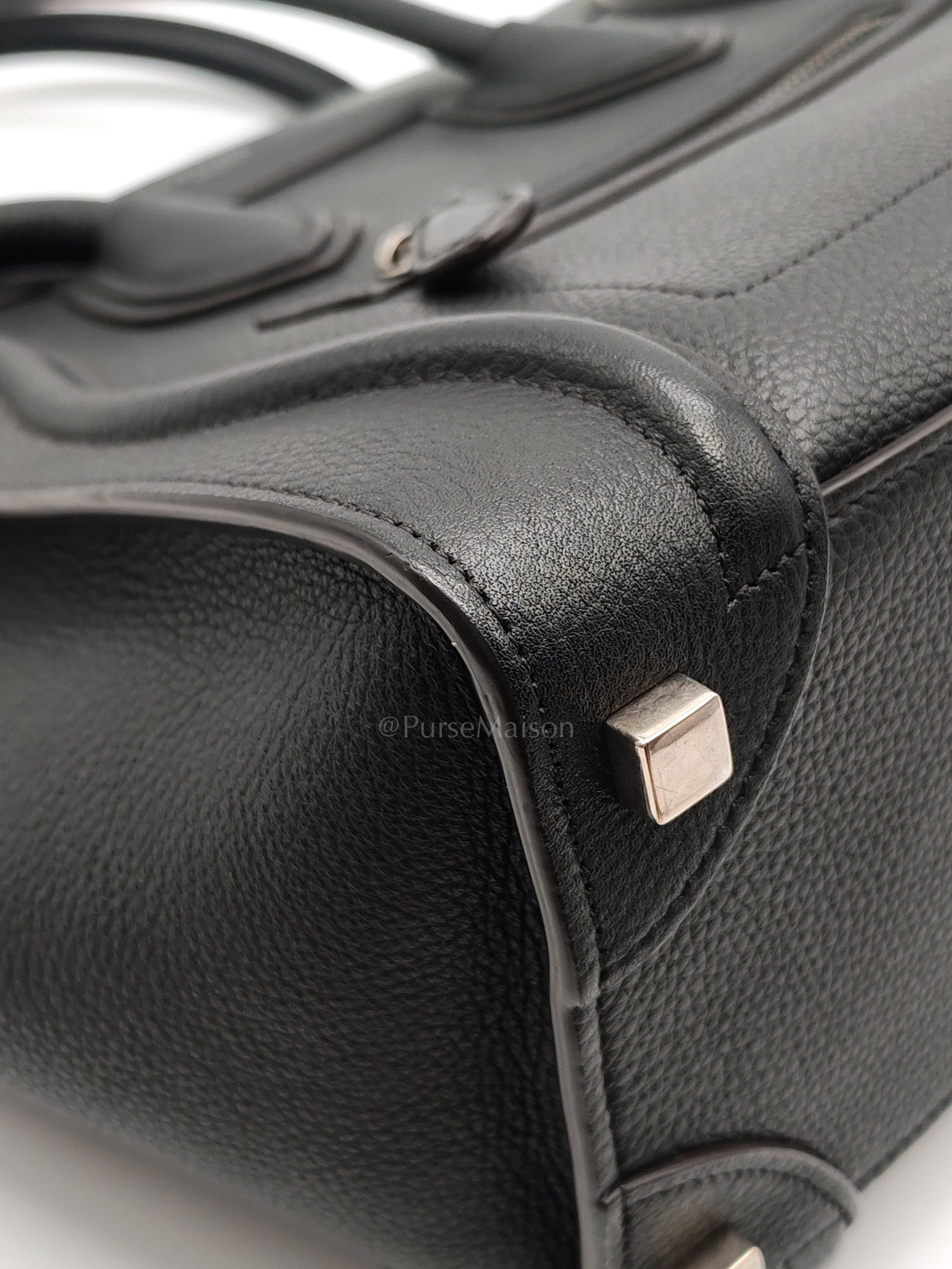 Micro Luggage Tote Bag in Black Grained Calfskin Leather | Purse Maison Luxury Bags Shop