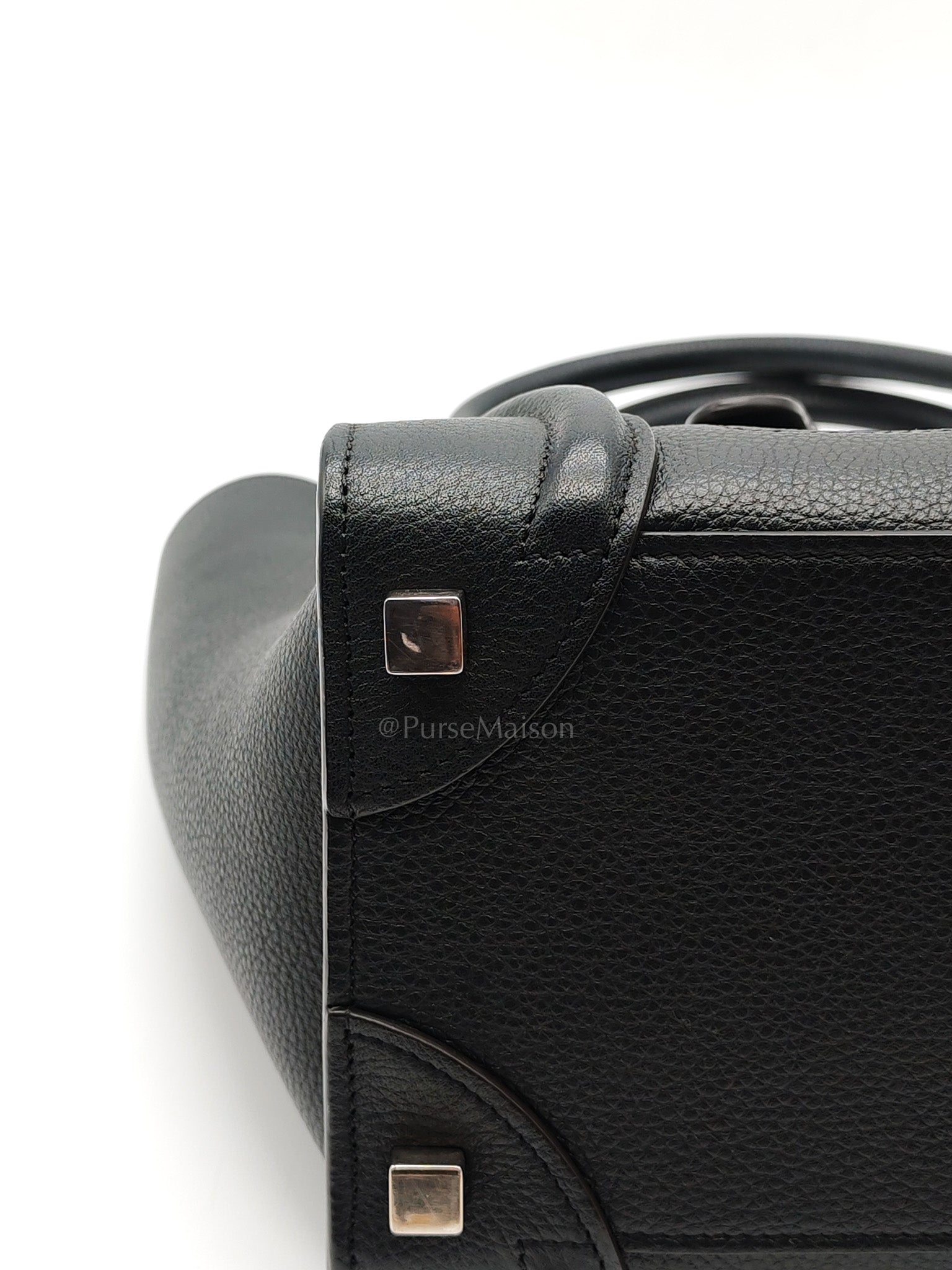Micro Luggage Tote Bag in Black Grained Calfskin Leather | Purse Maison Luxury Bags Shop