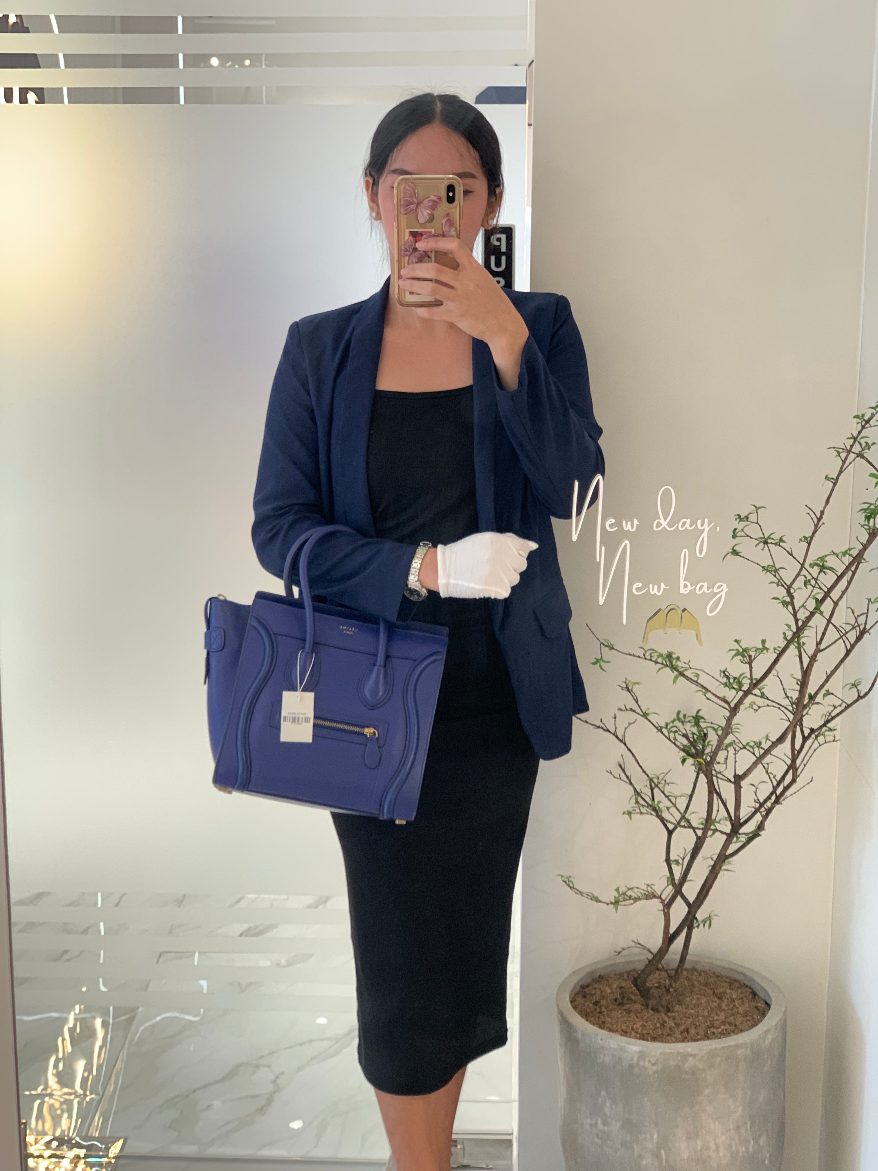 Micro Luggage Tote Bag in Blue Calfskin Leather | Purse Maison Luxury Bags Shop