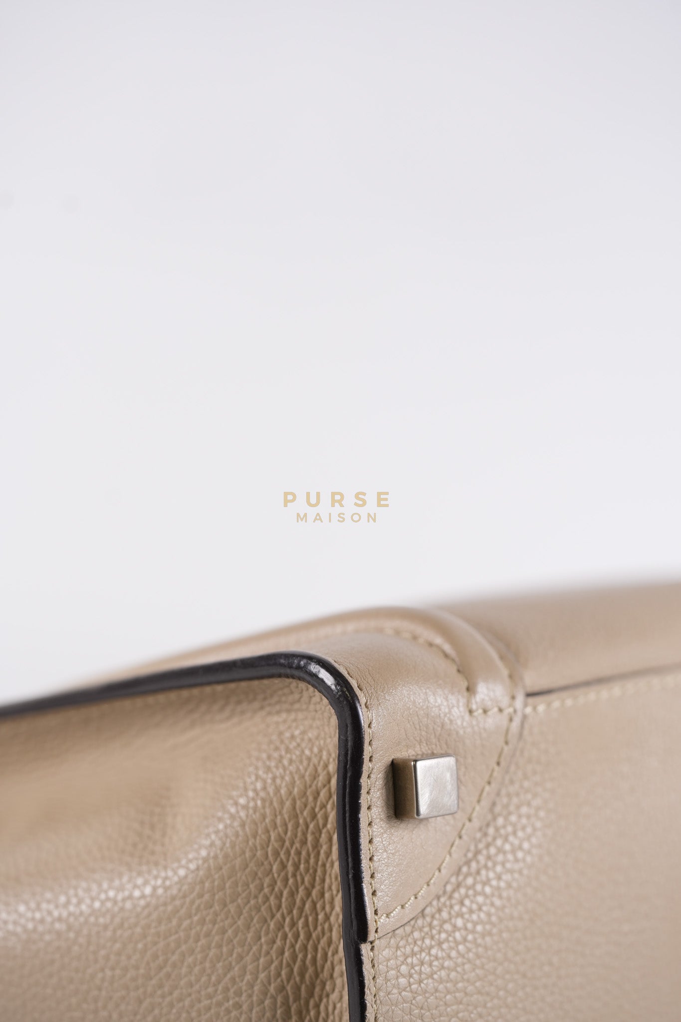 Micro Luggage Tote Bag in Dark Beige Grained Calfskin Leather | Purse Maison Luxury Bags Shop