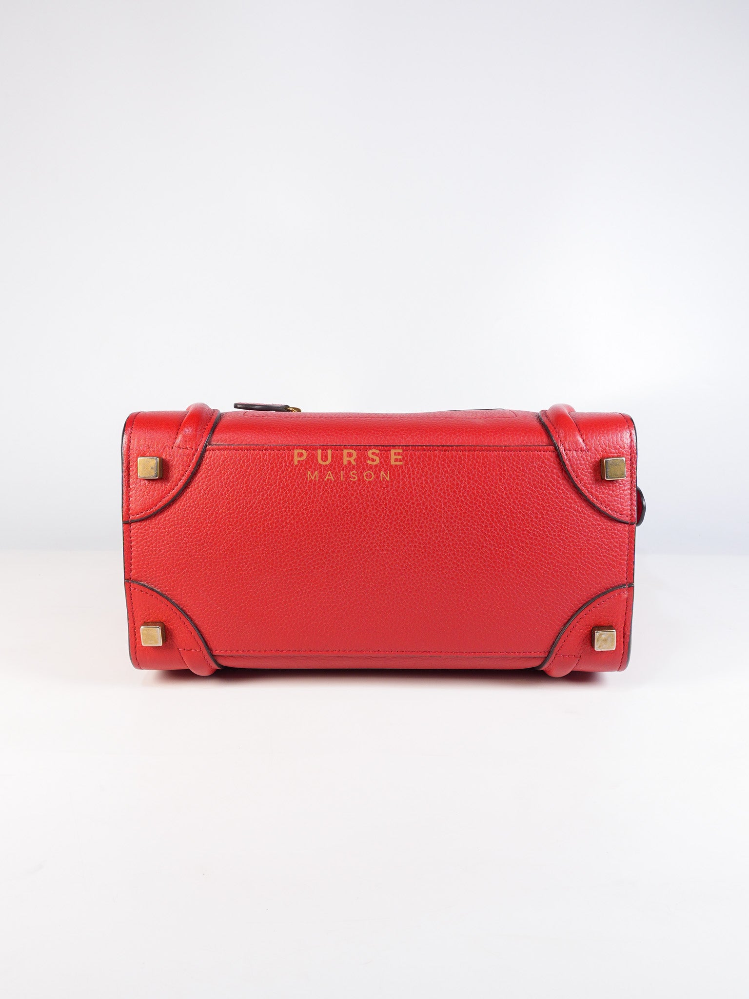 Micro Luggage Tote Bag in Red Calfskin Leather & Aged Gold Hardware | Purse Maison Luxury Bags Shop