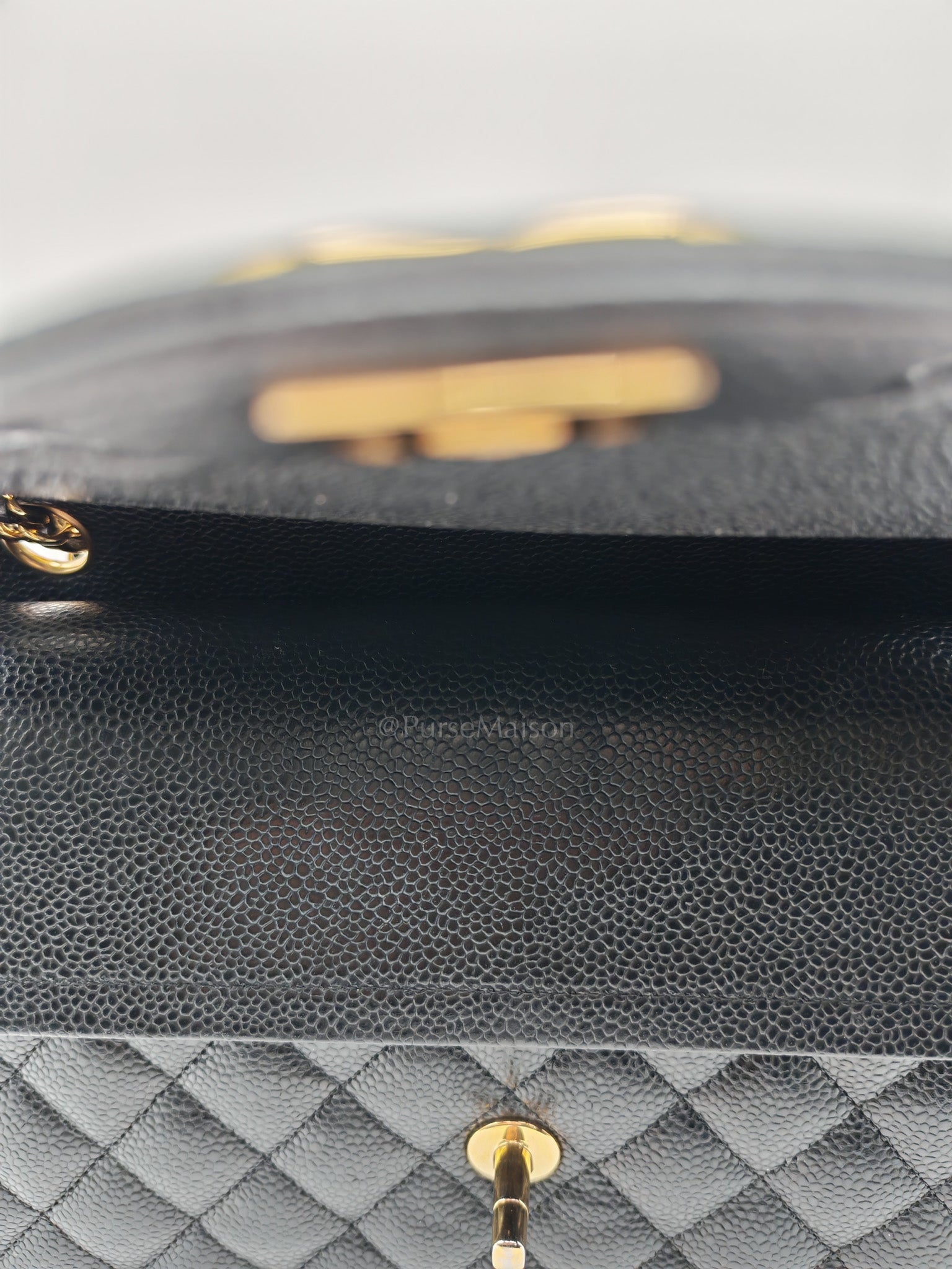 Classic Double Flap Medium in Black Quilted Caviar Leather and Gold Hardware Microchip