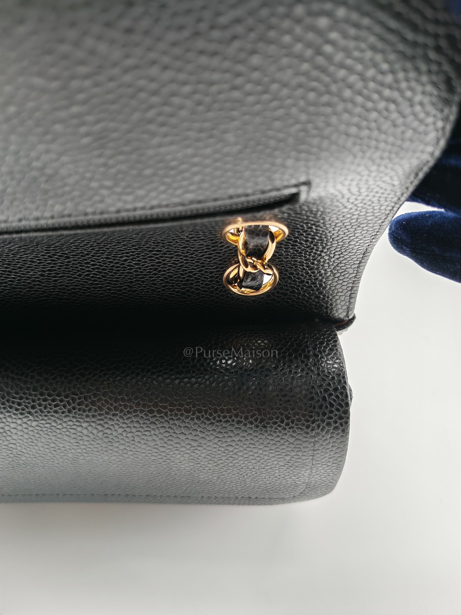 Classic Double Flap Medium in Black Quilted Caviar Leather and Gold Hardware Microchip