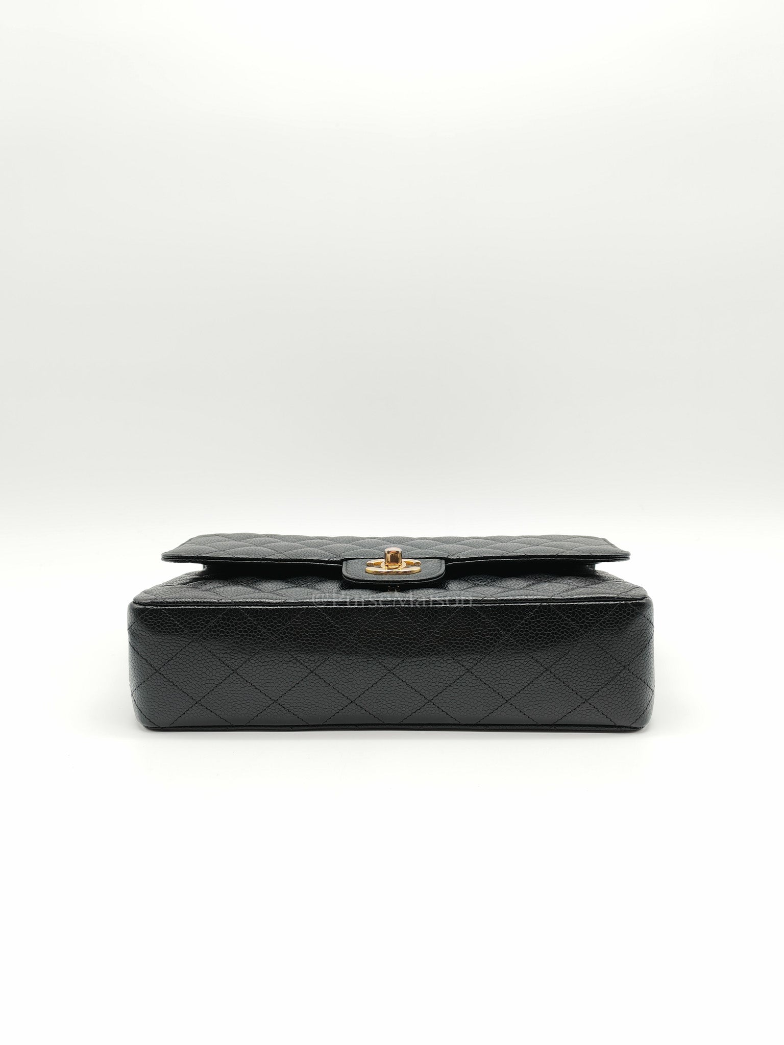 Classic Double Flap Medium in Black Quilted Caviar Leather and Gold Hardware Microchip