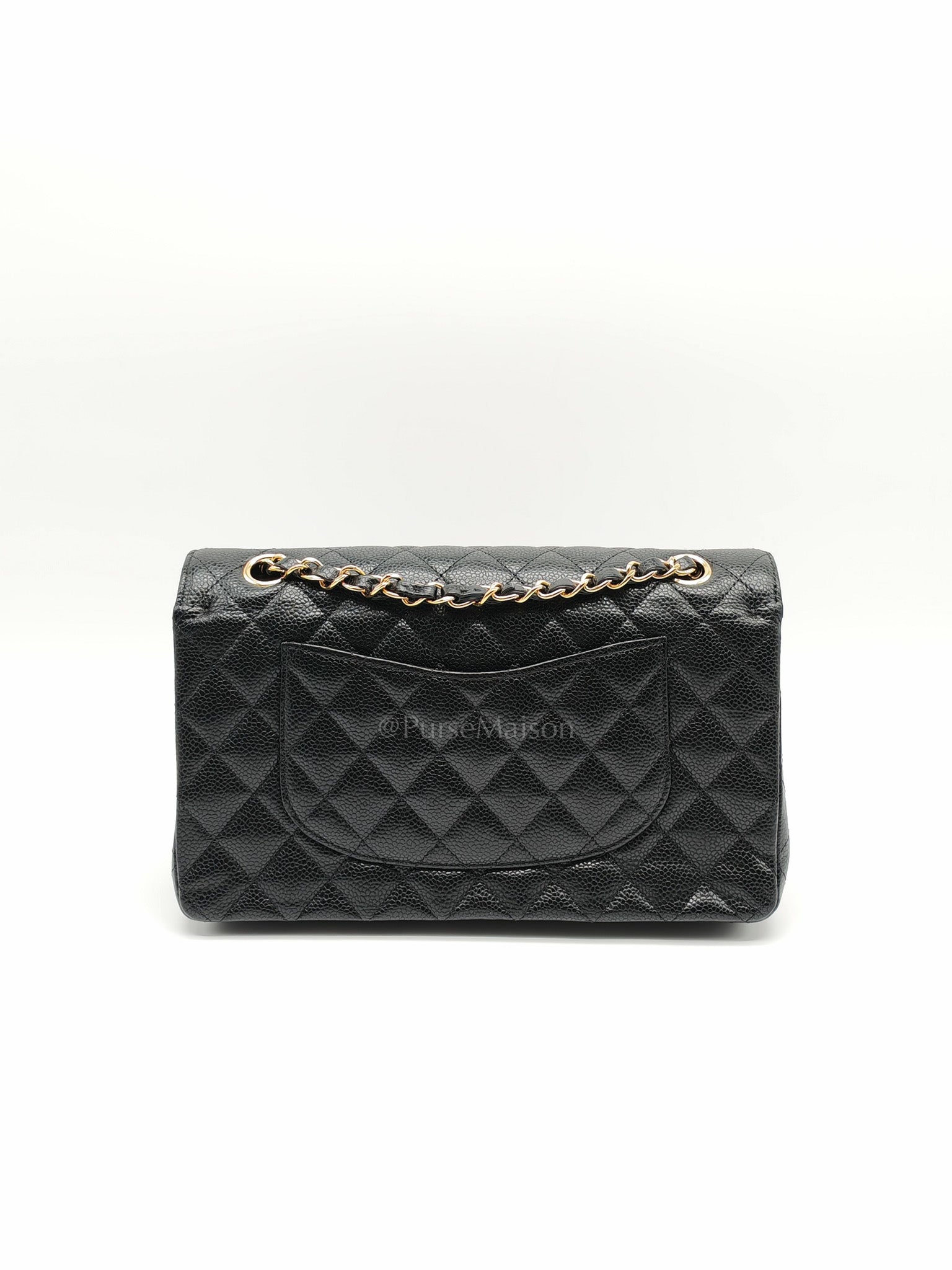 Classic Double Flap Medium in Black Quilted Caviar Leather and Gold Hardware Microchip