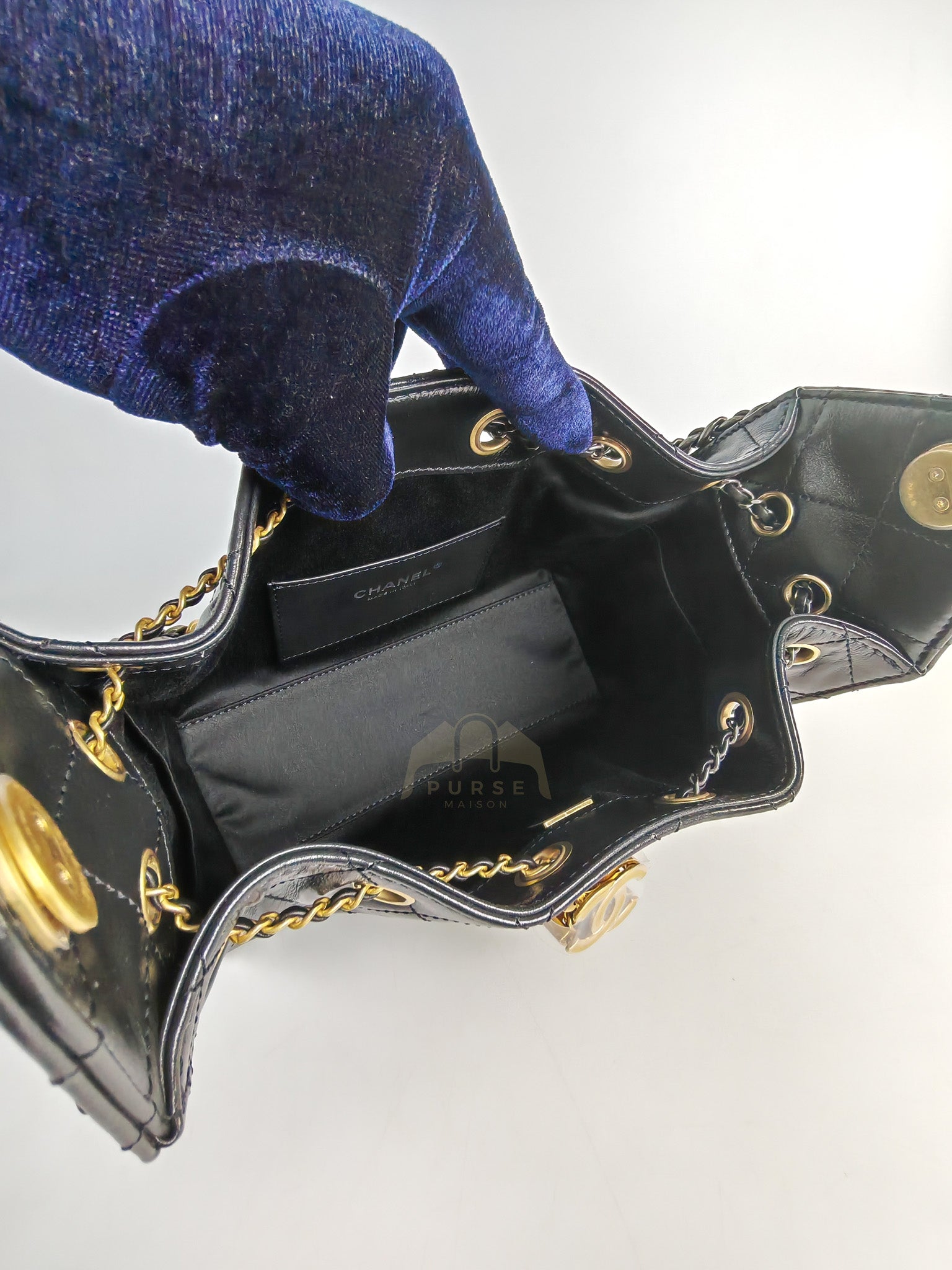 Mini 25 in Black Shiny Calfskin Leather Mix Hardware (Microchip) | Purse Maison Luxury Bags Shop