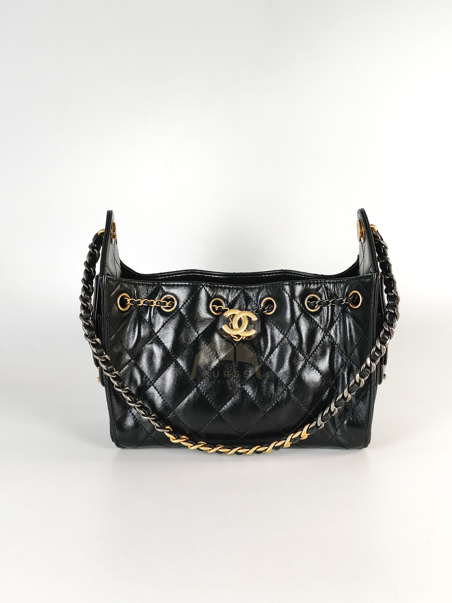 Mini 25 in Black Shiny Calfskin Leather Mix Hardware (Microchip) | Purse Maison Luxury Bags Shop