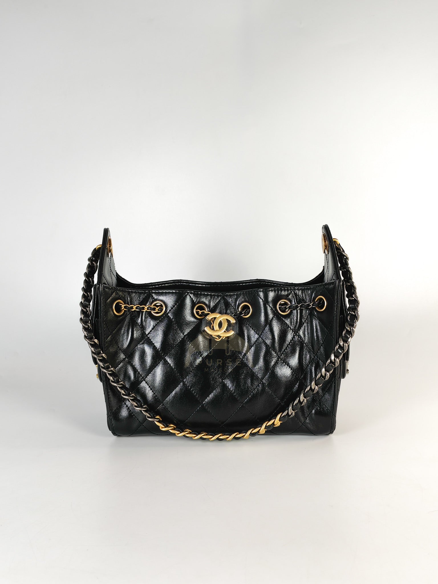 Mini 25 in Black Shiny Calfskin Leather Mix Hardware (Microchip) | Purse Maison Luxury Bags Shop